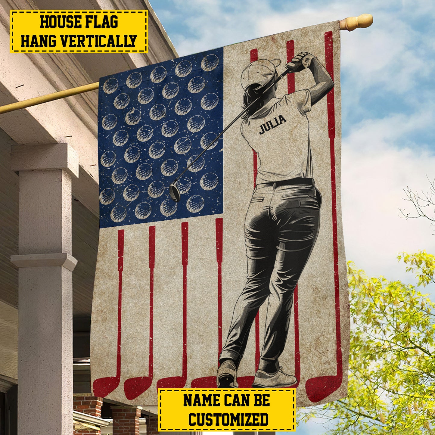 Personalized July 4th Golf Women American Garden Flag & House Flag, Independence Day Patriotic Golf USA Yard Flag Gift For Golf Lovers