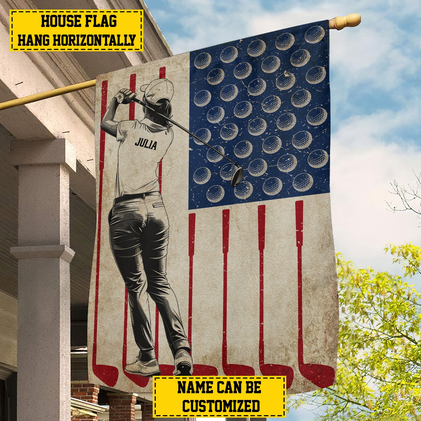 Personalized July 4th Golf Women American Garden Flag & House Flag, Independence Day Patriotic Golf USA Yard Flag Gift For Golf Lovers