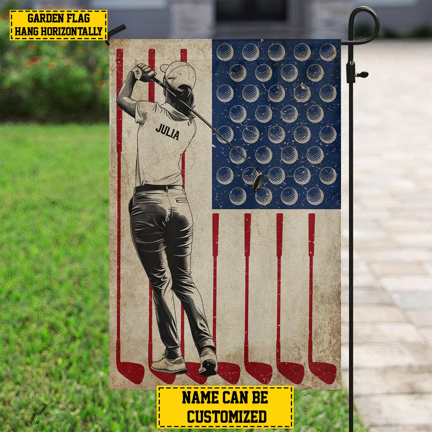Personalized July 4th Golf Women American Garden Flag & House Flag, Independence Day Patriotic Golf USA Yard Flag Gift For Golf Lovers