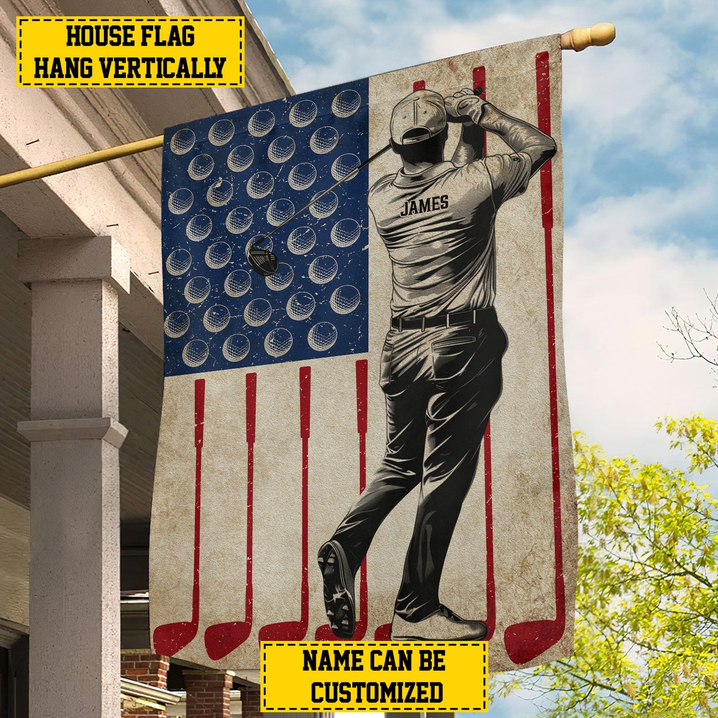 Personalized July 4th Golf Men American Garden Flag & House Flag, Independence Day Patriotic Golf USA Yard Flag Gift For Golf Lovers