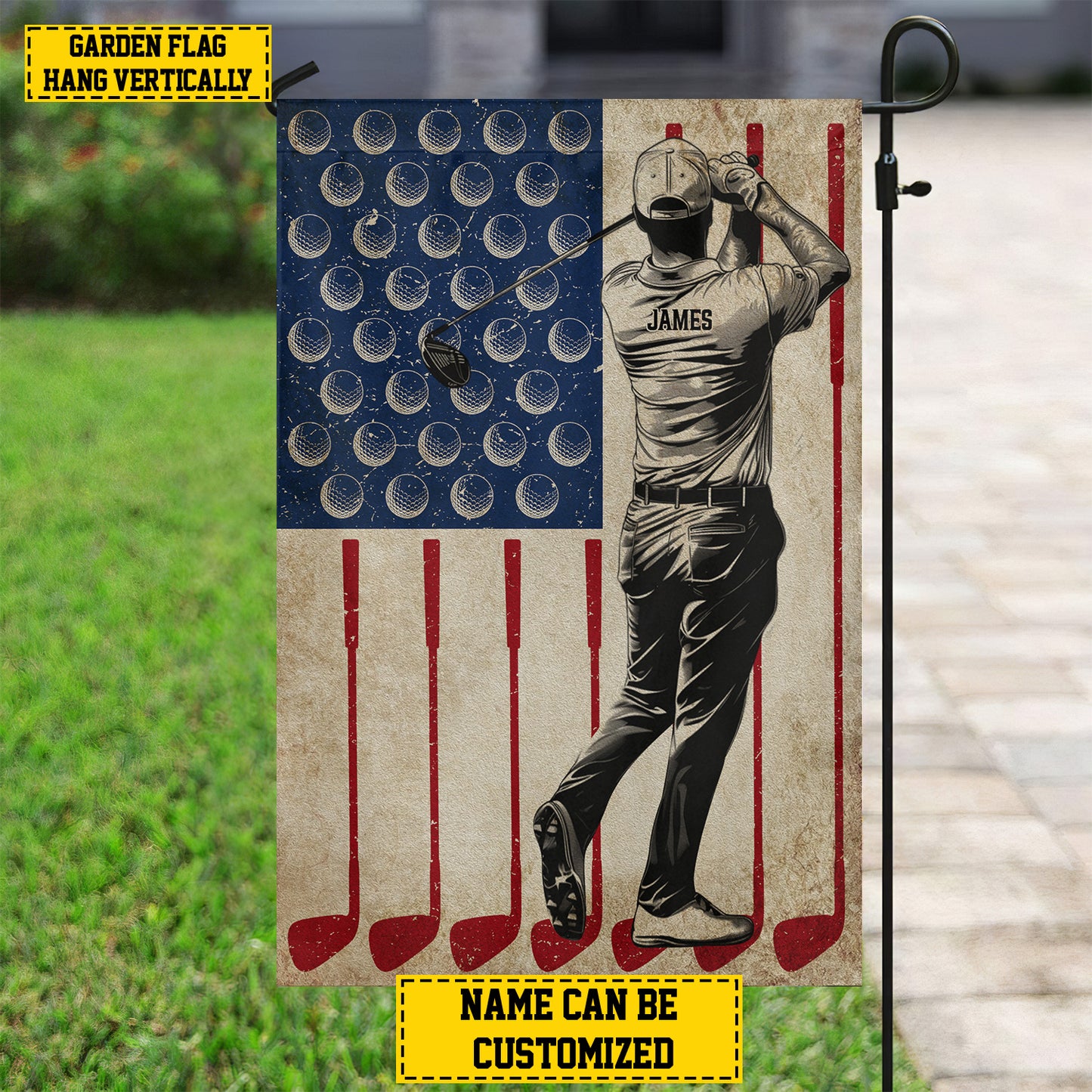 Personalized July 4th Golf Men American Garden Flag & House Flag, Independence Day Patriotic Golf USA Yard Flag Gift For Golf Lovers