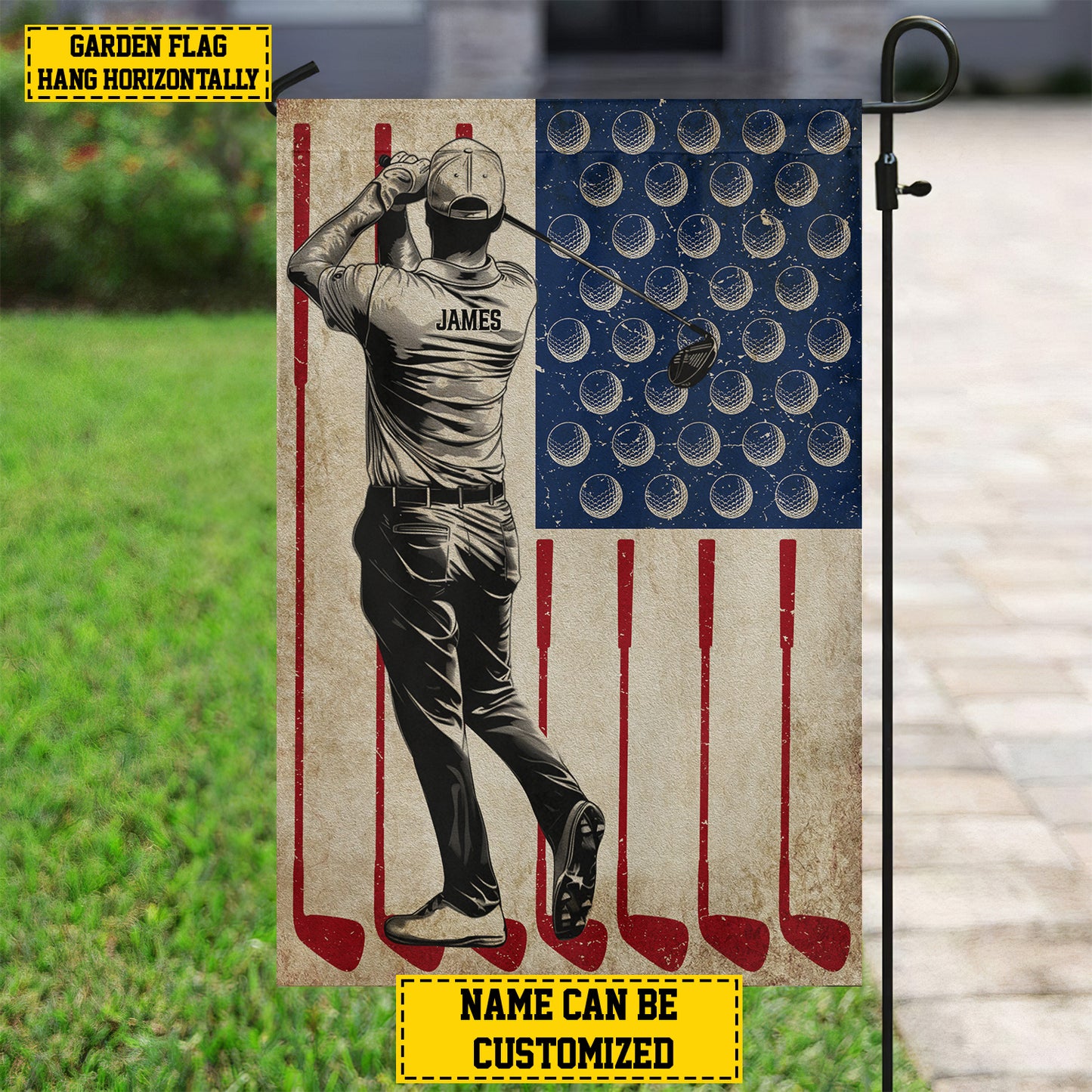Personalized July 4th Golf Men American Garden Flag & House Flag, Independence Day Patriotic Golf USA Yard Flag Gift For Golf Lovers