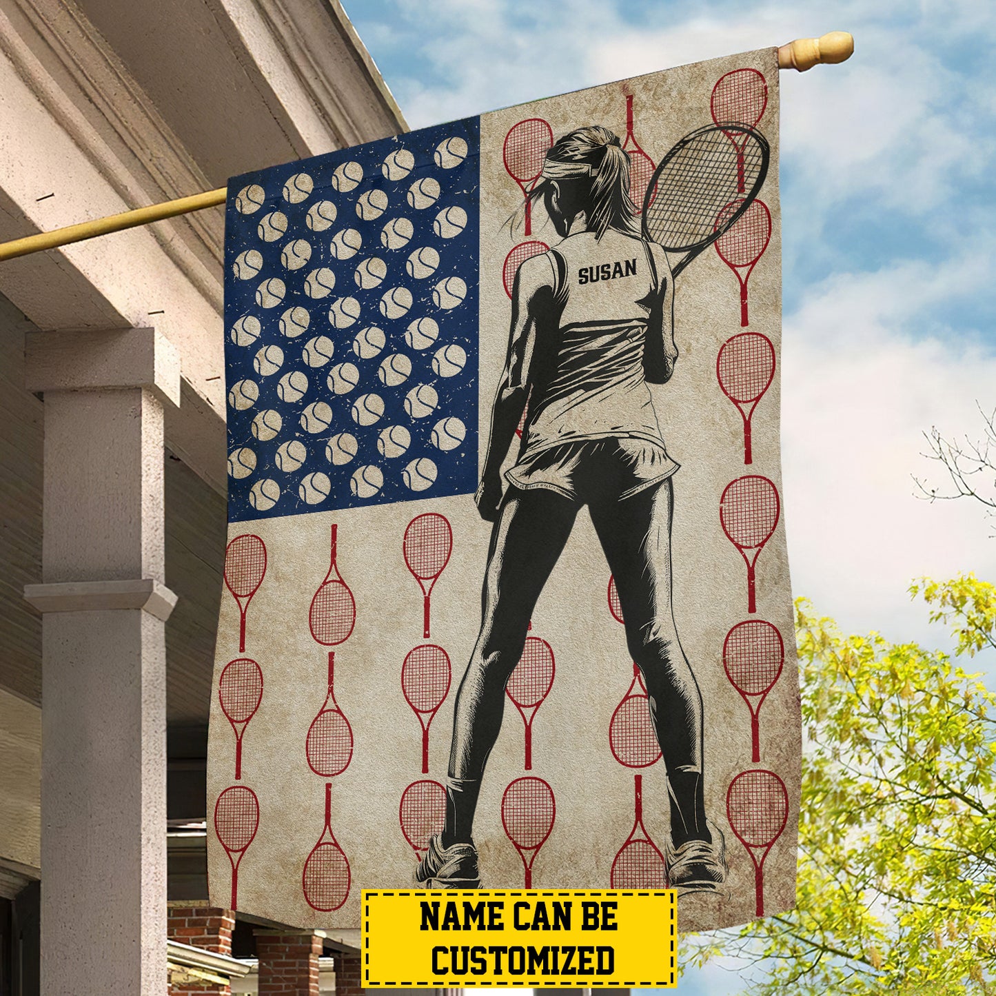 Personalized July 4th Tennis Girl Garden Flag & House Flag, Tennis Triumph, Independence Day Yard Flag Gift For Female Tennis Lovers, Tennis Players
