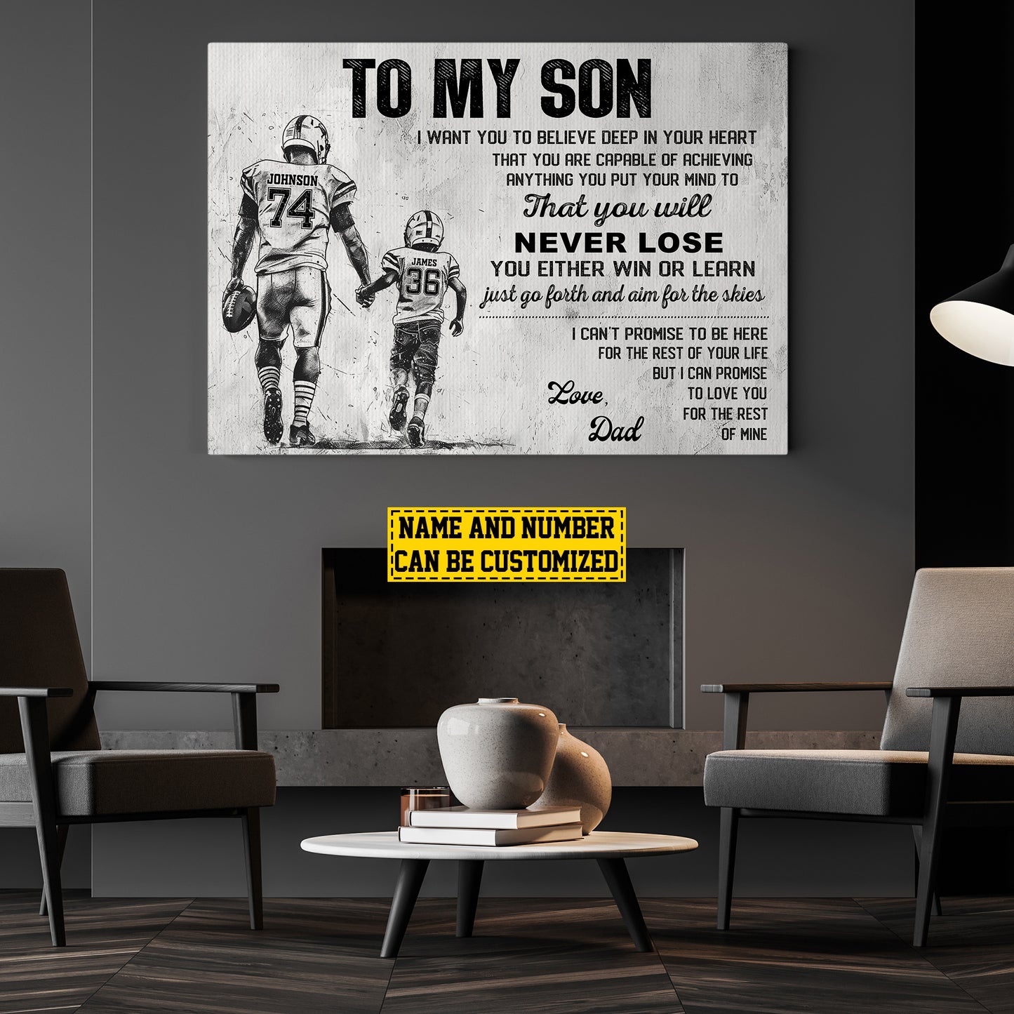 To My Son Love You For The Rest Of Mine, Personalized Football Boy Canvas Painting, Sports Quotes Wall Art Decor, Poster Gift For Football Lovers, Gift For Son From Dad