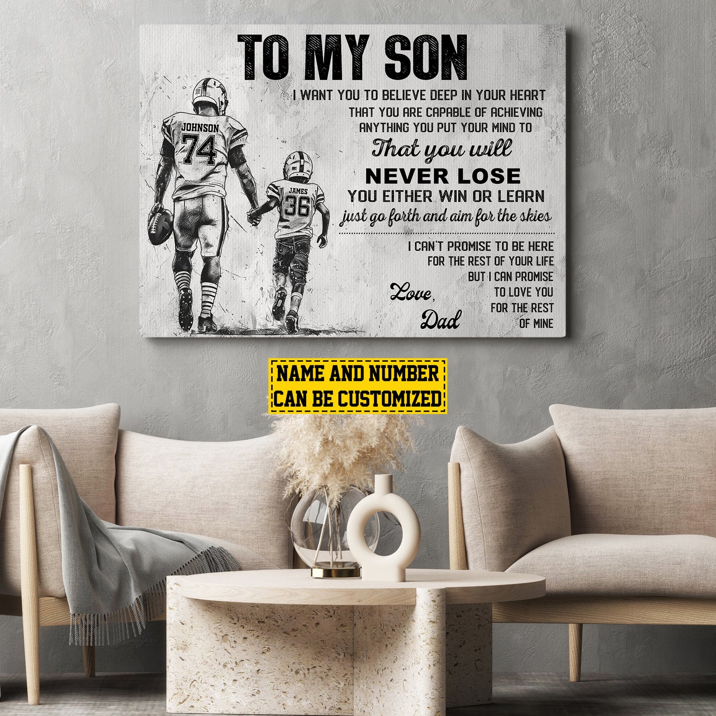 To My Son Love You For The Rest Of Mine, Personalized Football Boy Canvas Painting, Sports Quotes Wall Art Decor, Poster Gift For Football Lovers, Gift For Son From Dad