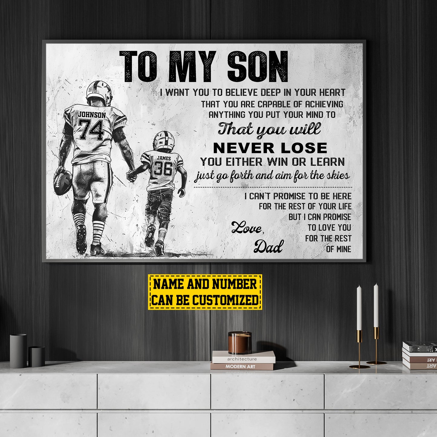 To My Son Love You For The Rest Of Mine, Personalized Football Boy Canvas Painting, Sports Quotes Wall Art Decor, Poster Gift For Football Lovers, Gift For Son From Dad