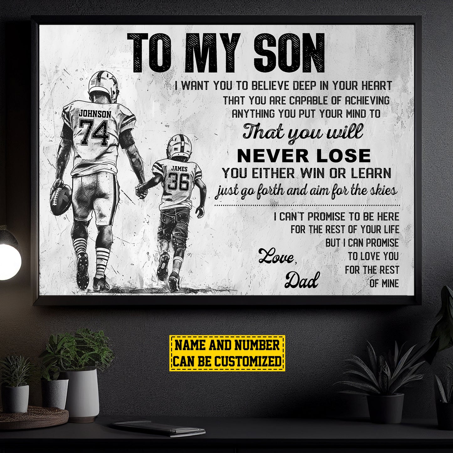 To My Son Love You For The Rest Of Mine, Personalized Football Boy Canvas Painting, Sports Quotes Wall Art Decor, Poster Gift For Football Lovers, Gift For Son From Dad