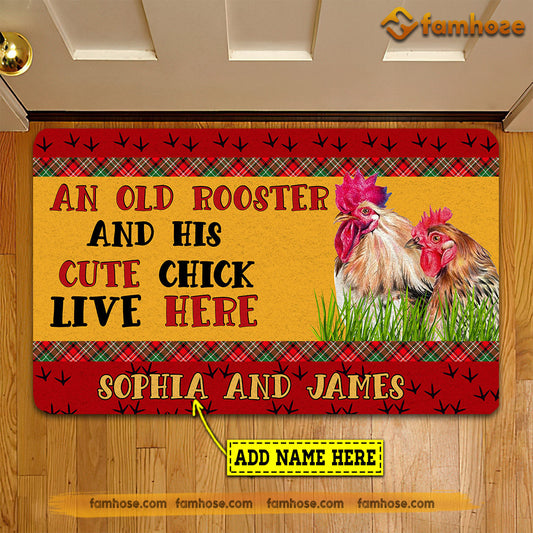 Personalized Chicken Doormat, An Old Rooster Cute Chick Live Here Gift For Chicken Lovers, New Home Gift, Housewarming Gift, Chicken Decor