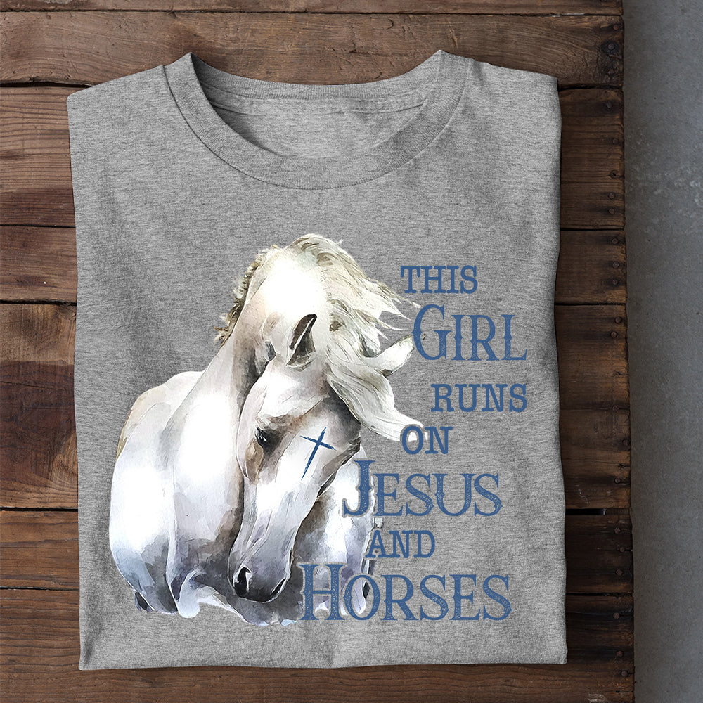 Funny Horse T-shirt, This Girl Runs On Jesus Horses, Gift For Horse Lovers, Horse Riders, Equestrians