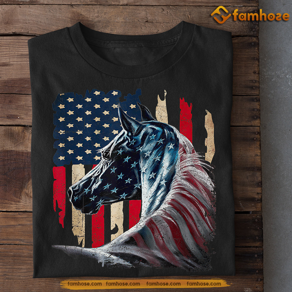 July 4th Horse T-shirt, Horse USA Flag, Independence Day Gift For Horse Lovers, Horse Riders, Equestrians