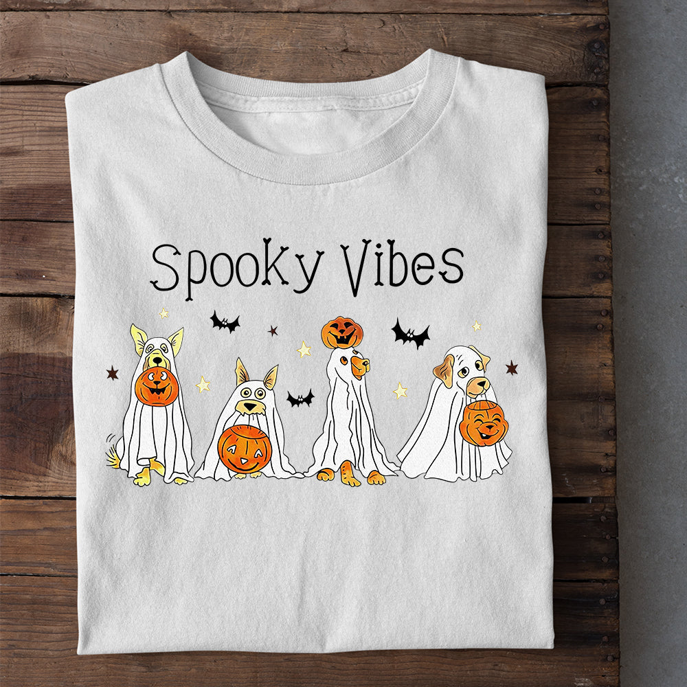 Halloween Dog T-shirt, Spooky Vibes Dogs With Pumpkin Lanterns, Gift For Dog Lovers, Dog Owners, Dog Tees