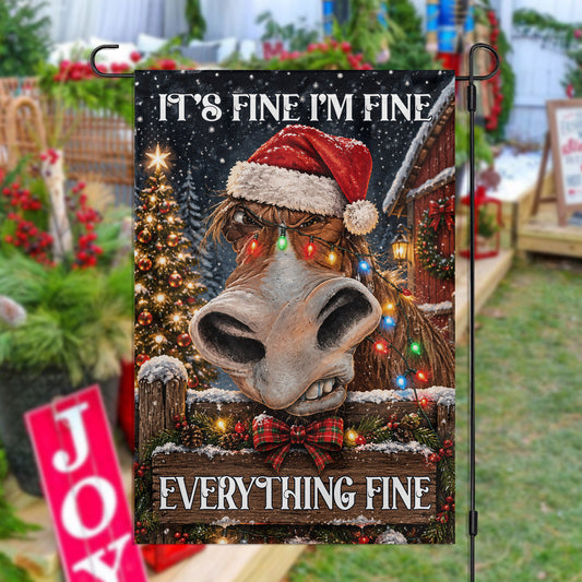 Funny Christmas Horse Garden & House Flag, It's Fine I'm Fine Everything Fine Yard Flag, Vintage Xmas Gift For Horse Lover
