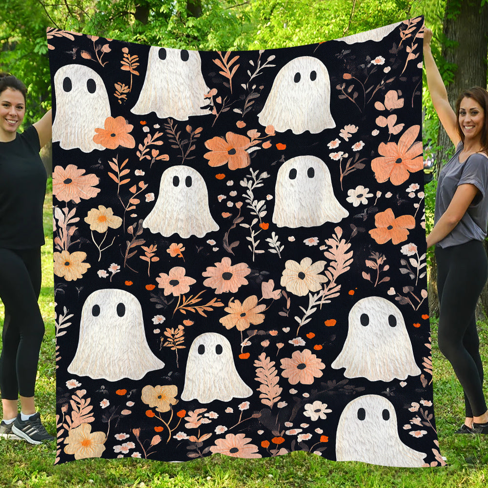 Halloween Ghost Fleece Blanket - Sherpa Blanket, Spooky Blanket Gift For Ghost Lovers