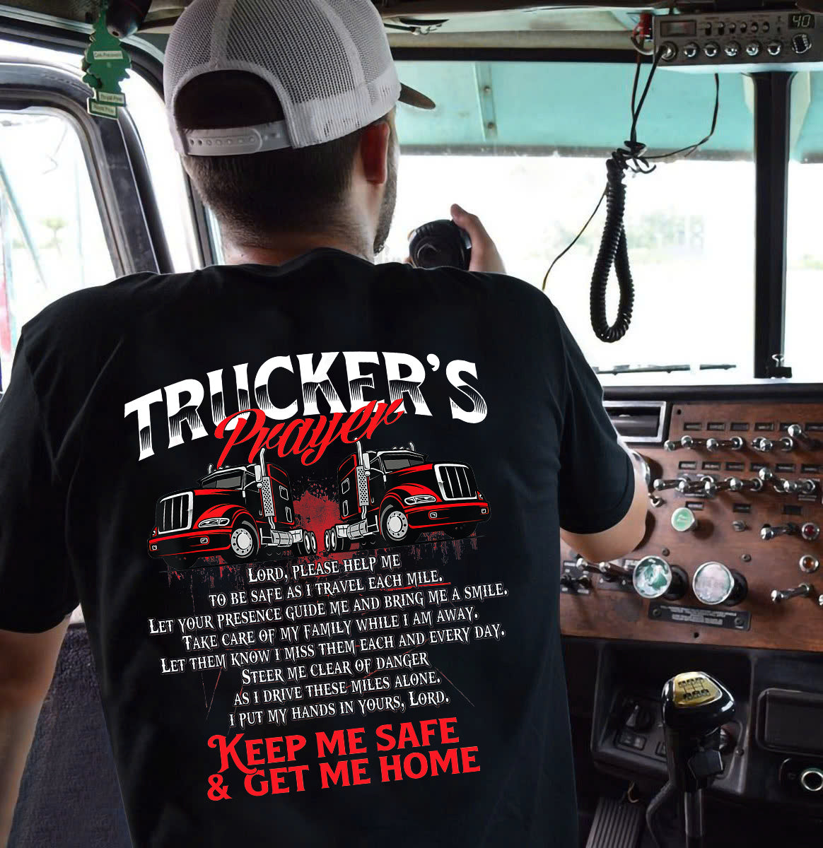 Motivational Trucker's Prayer Back Printed T-shirt, Inspired Back Design Tees Gift For Truck Drivers