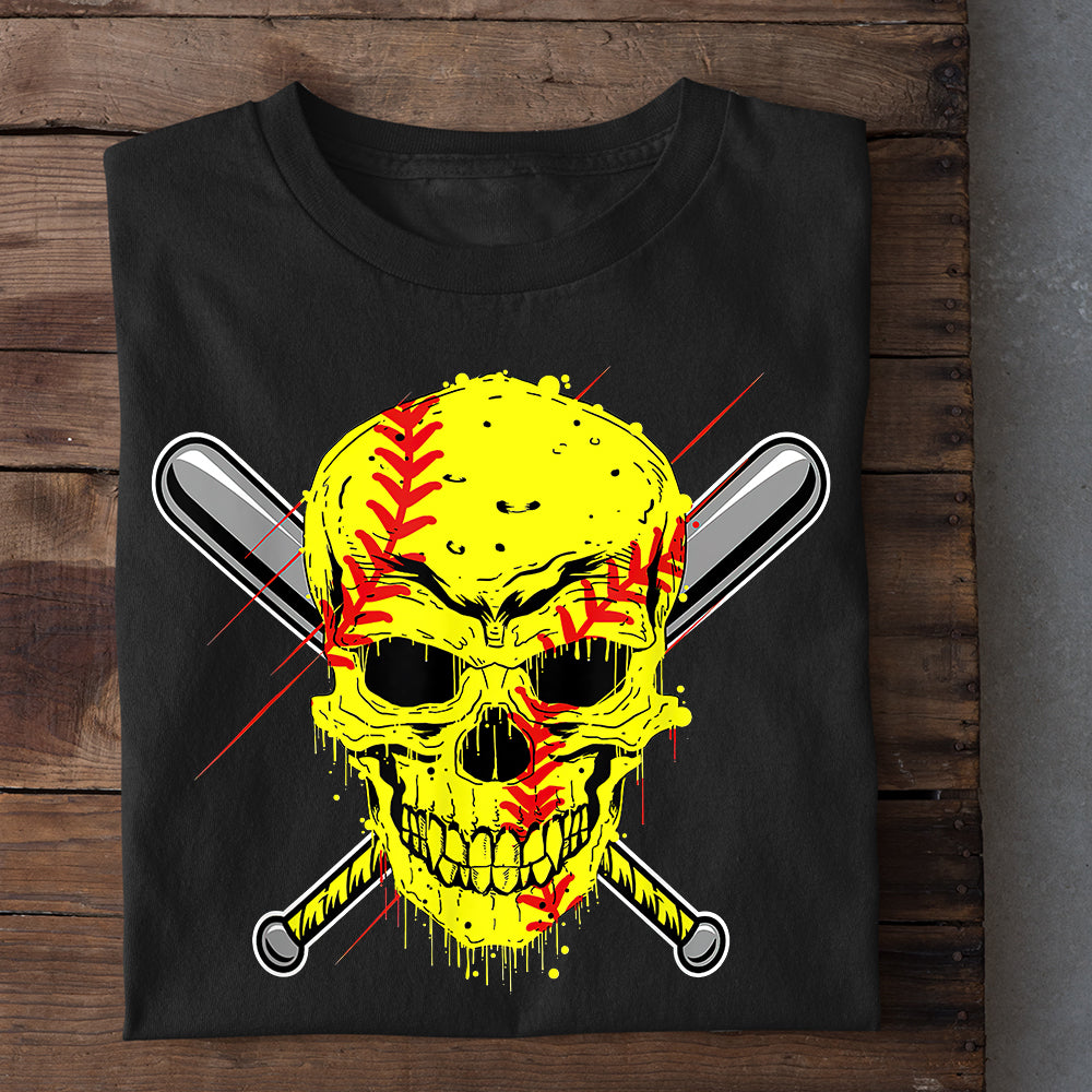 Skeleton Baseball shirt. Skull baseball player T-Shirt