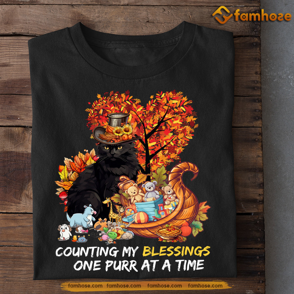 Thanksgiving Black Cat T-shirt, Counting My Blessings, Gift For Cat Lovers, Cat Tees, Cat Owners