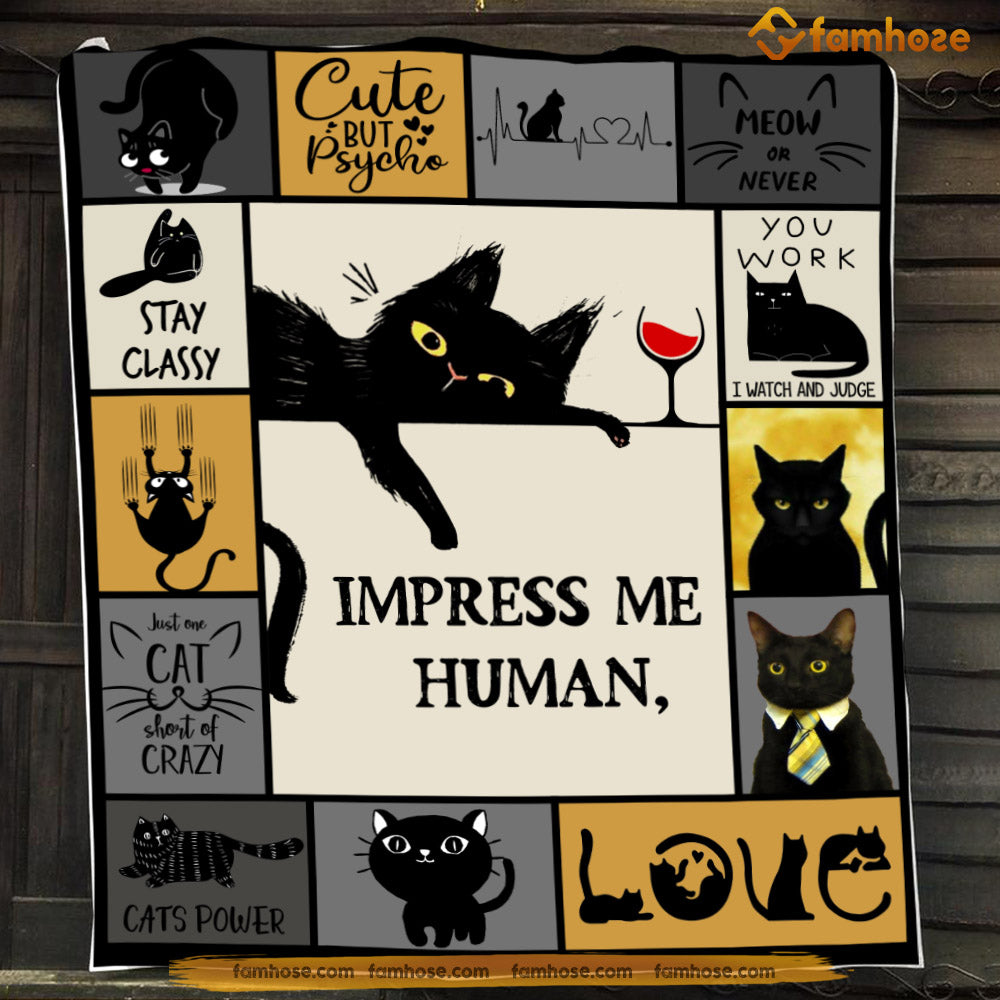 Cat Blanket, Impress Me Human I'm Lazy Fleece Blanket - Sherpa Blanket Gift For Cat Lover, Cat Owners