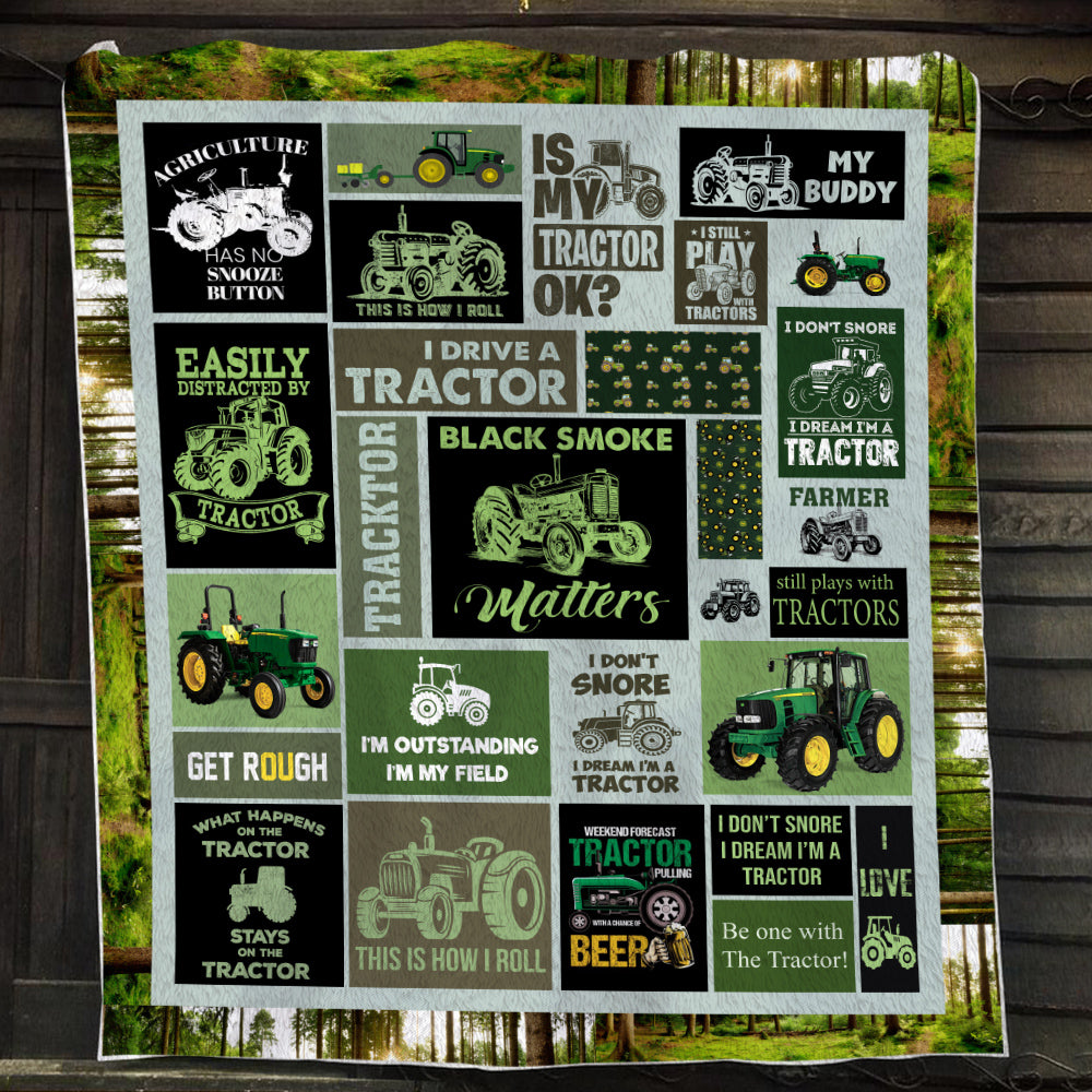 Tractor Patchwork Of The Countryside Fleece Blanket, Tractor Woven Blanket, Cool Sherpa Blanket Gift For Tractor Lovers