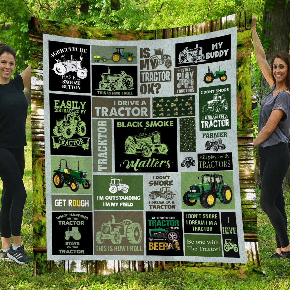 Tractor Patchwork Of The Countryside Fleece Blanket, Tractor Woven Blanket, Cool Sherpa Blanket Gift For Tractor Lovers