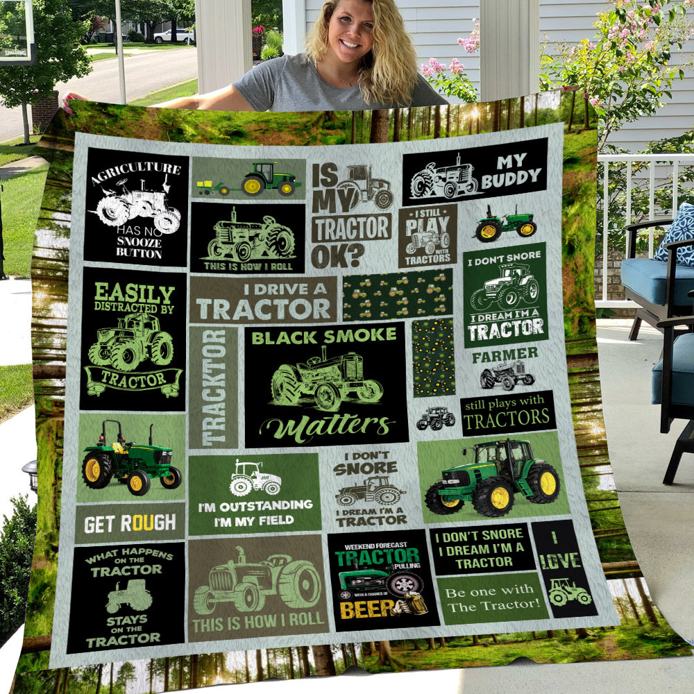 Tractor Patchwork Of The Countryside Fleece Blanket, Tractor Woven Blanket, Cool Sherpa Blanket Gift For Tractor Lovers