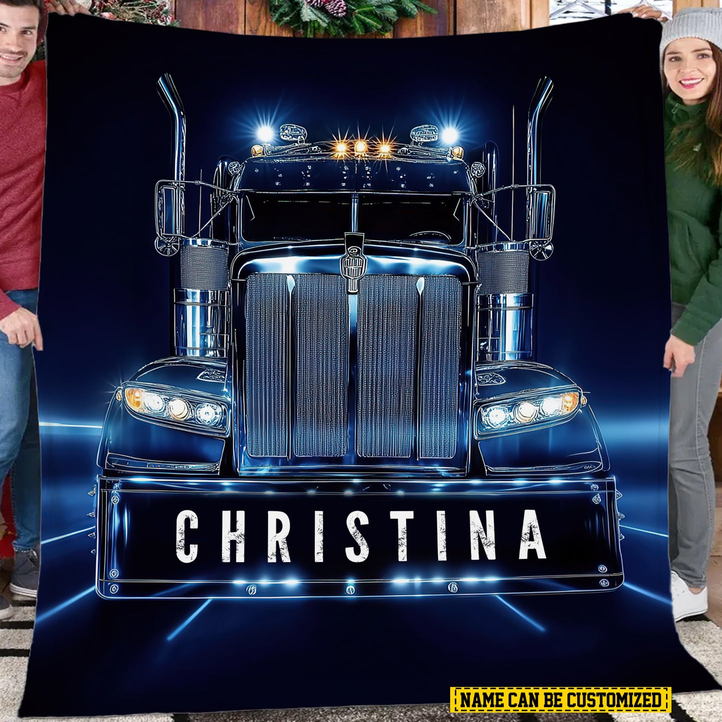 Personalized Trucker Fleece Blanket, Trucker's Road Woven Blanket, Cool Sherpa Blanket Gift For Trucker Lovers