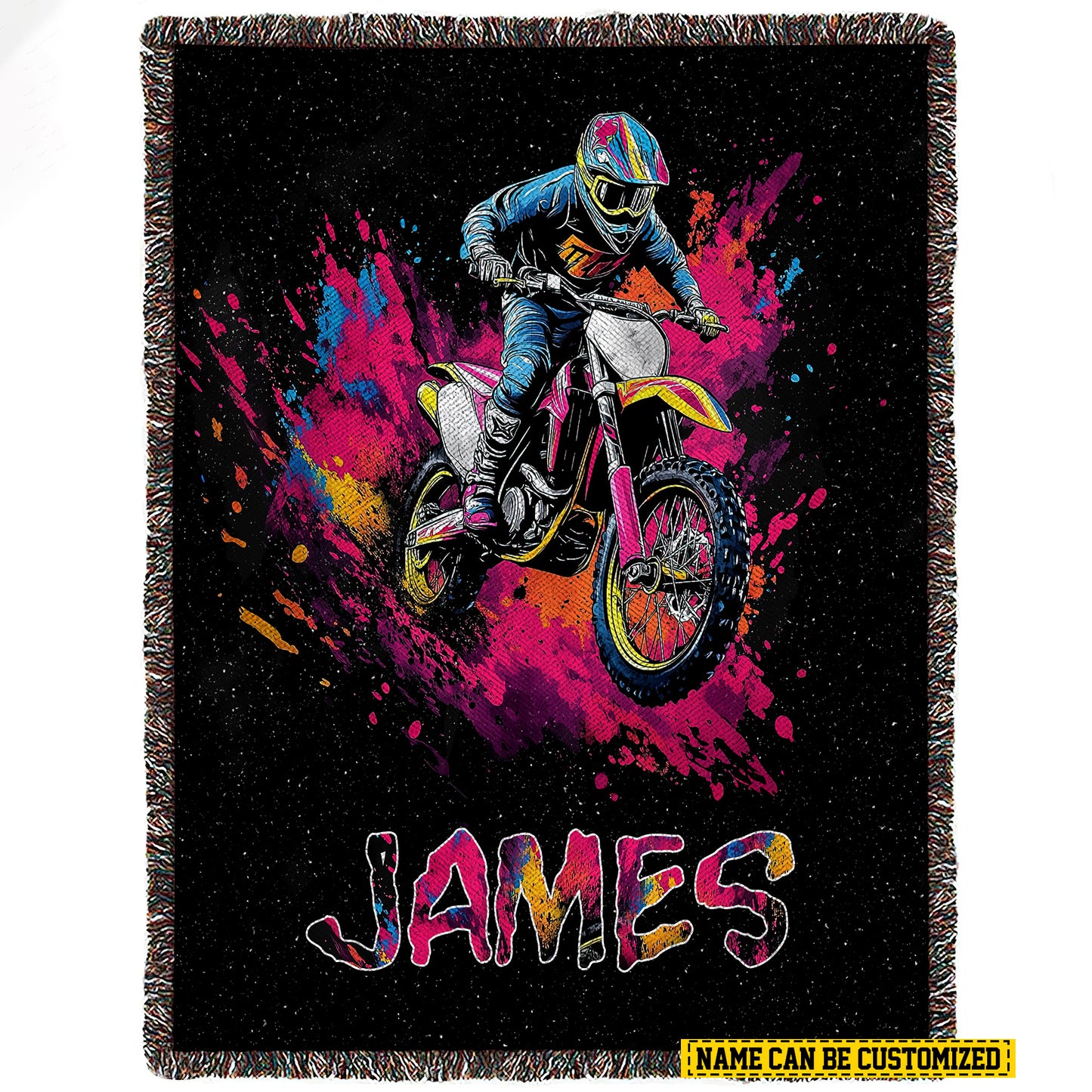 Personalized Dirt Bike Fleece Blanket, Motocross Alone Woven Blanket, Cool Sherpa Blanket Gift For Dirt Bike Lovers