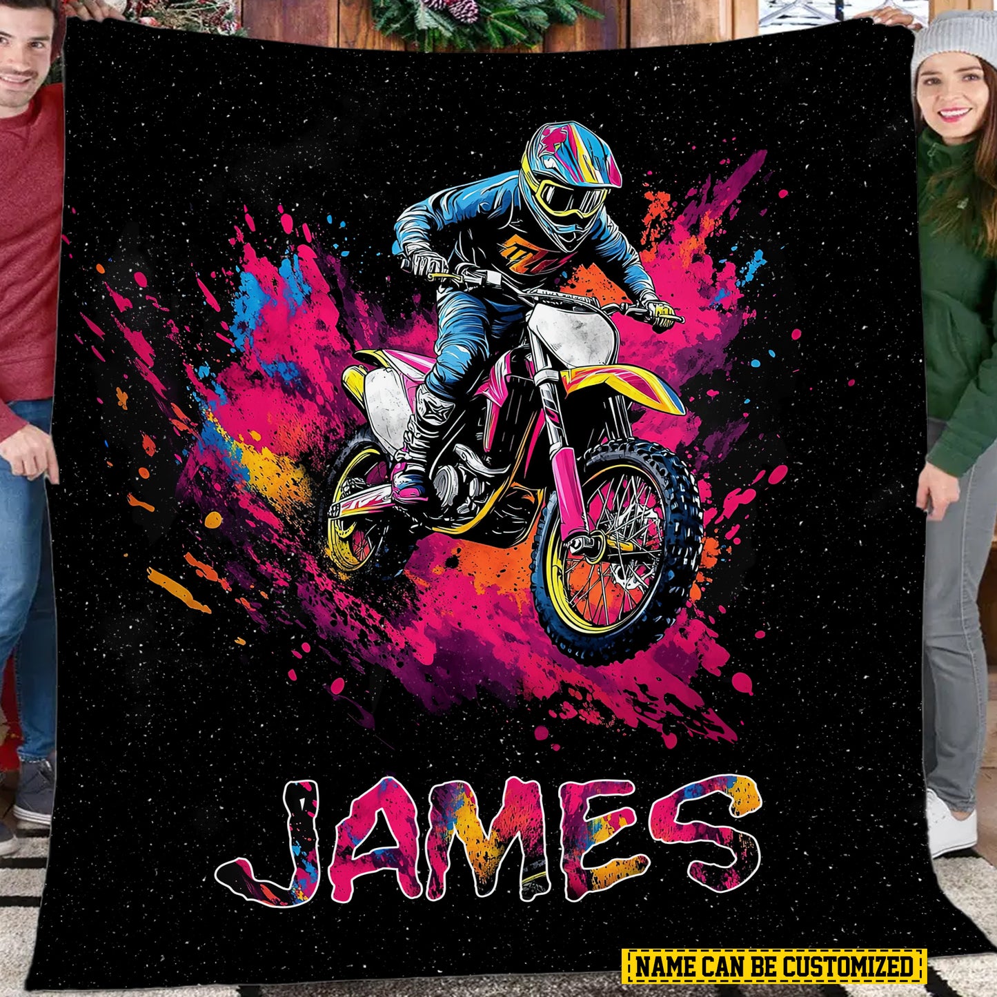 Personalized Dirt Bike Fleece Blanket, Motocross Alone Woven Blanket, Cool Sherpa Blanket Gift For Dirt Bike Lovers