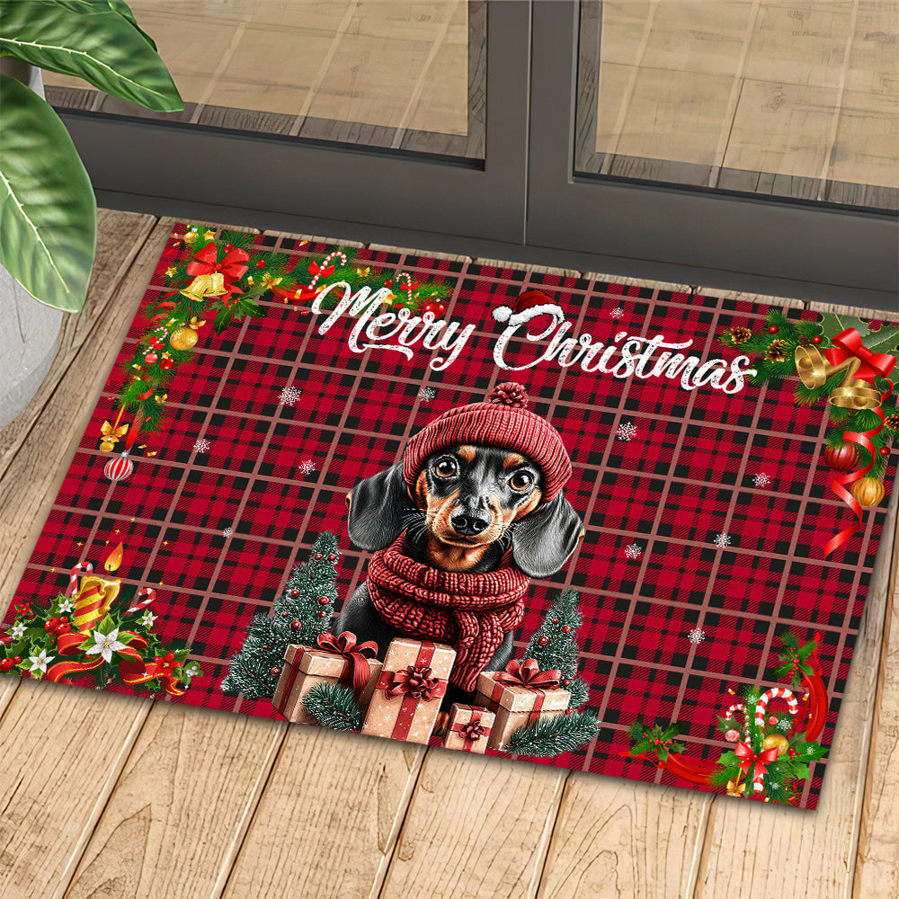 Christmas Dachshund Doormat, Merry Christmas Doormat For Home