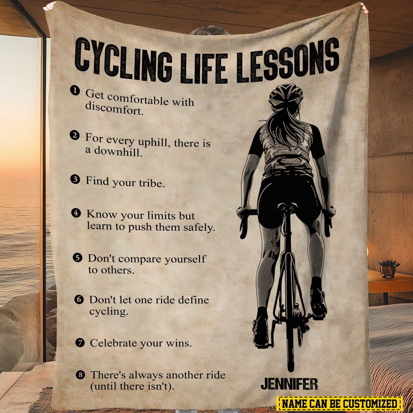 Personalized Cycling Girl Life Lessons Fleece Blanket, Cycling Woven Blanket, Cool Sherpa Blanket Gift For Cycling Lovers