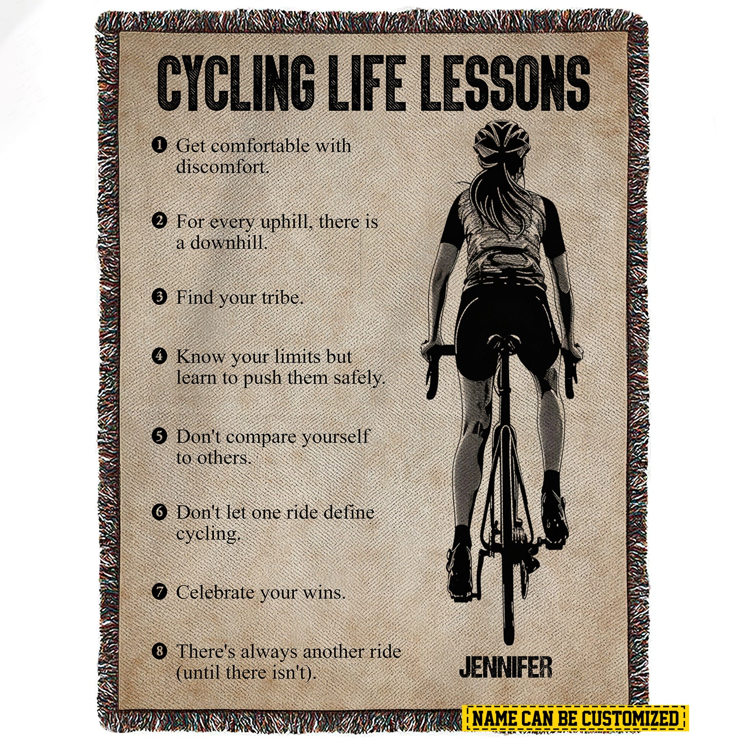 Personalized Cycling Girl Life Lessons Fleece Blanket, Cycling Woven Blanket, Cool Sherpa Blanket Gift For Cycling Lovers