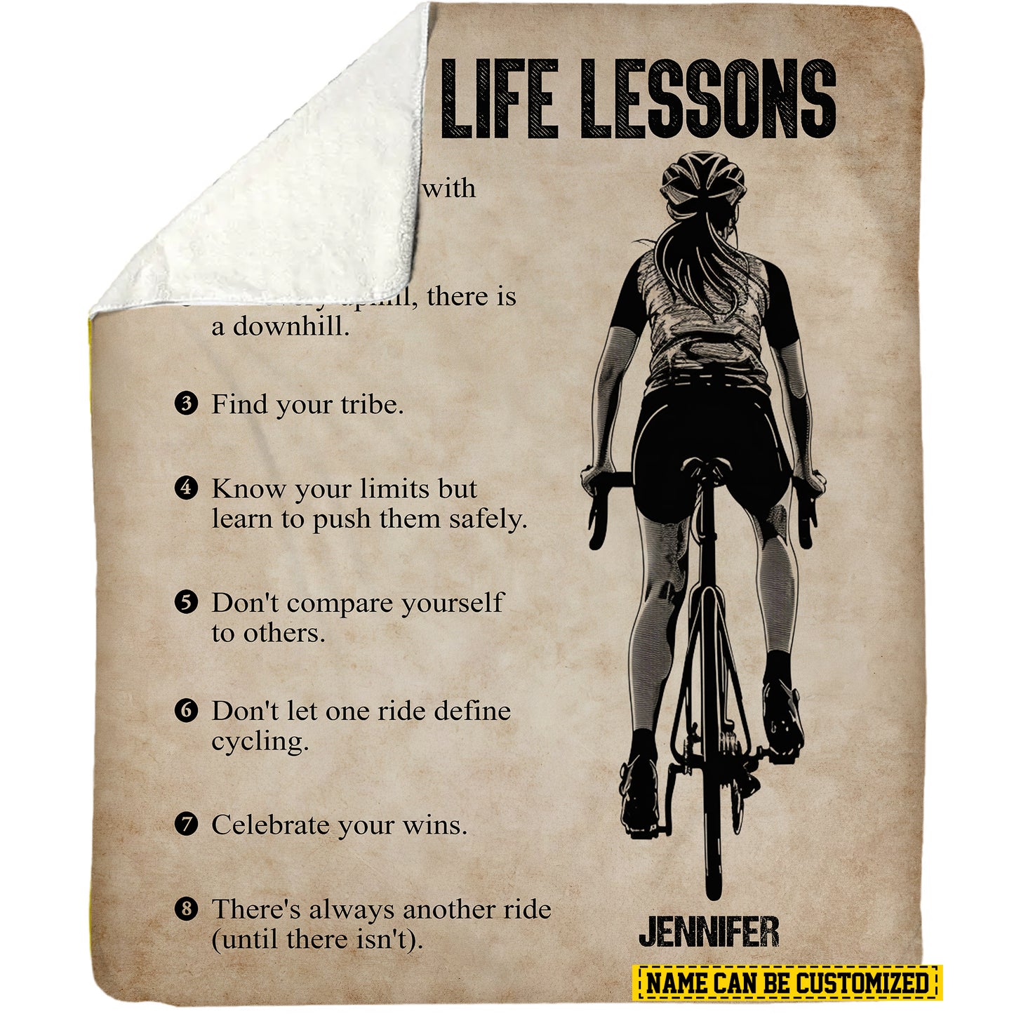 Personalized Cycling Girl Life Lessons Fleece Blanket, Cycling Woven Blanket, Cool Sherpa Blanket Gift For Cycling Lovers