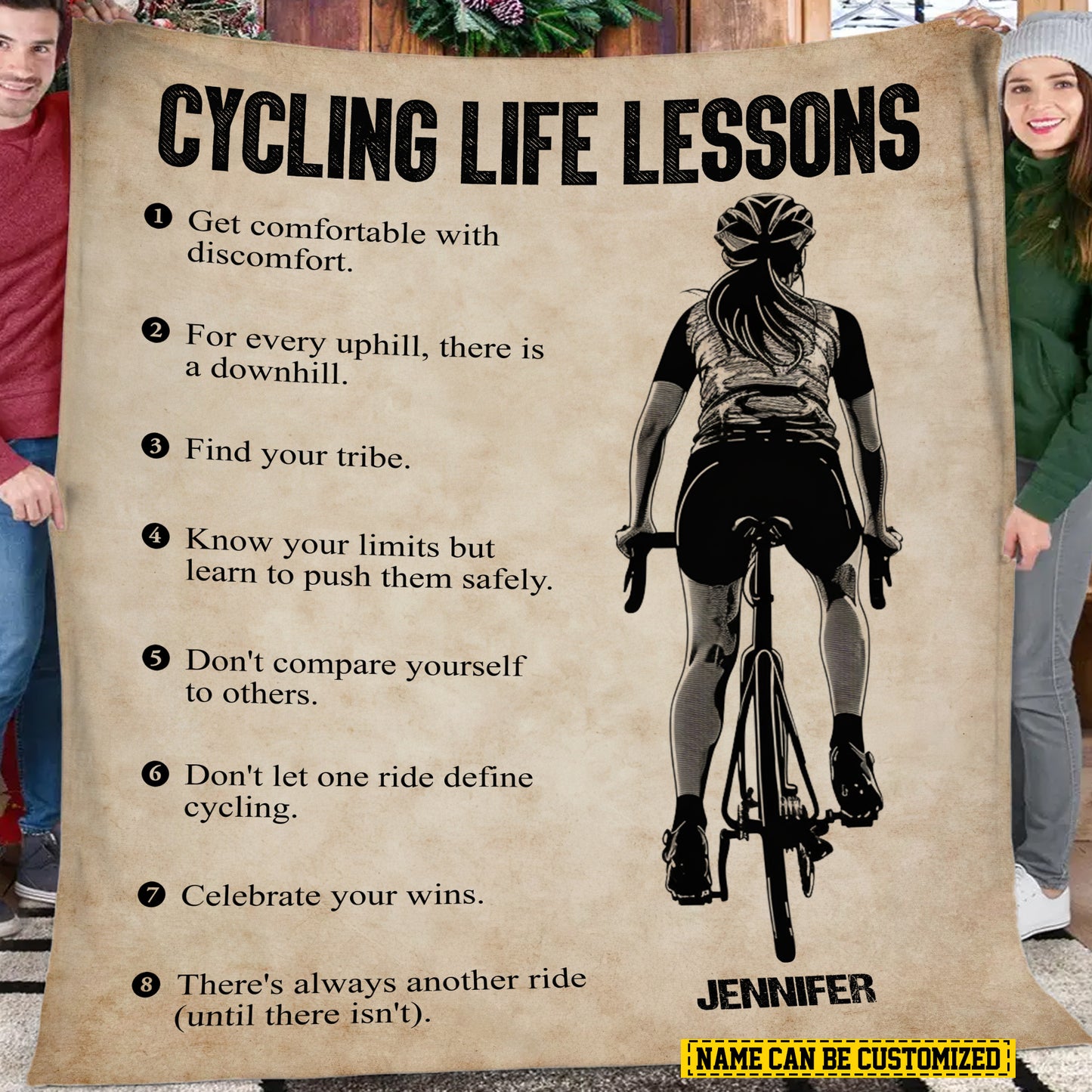 Personalized Cycling Girl Life Lessons Fleece Blanket, Cycling Woven Blanket, Cool Sherpa Blanket Gift For Cycling Lovers
