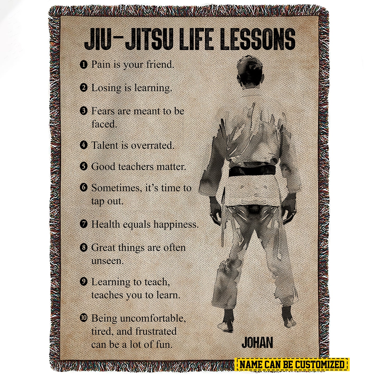 Personalized Jiu Jitsu Boy Life Lessons Fleece Blanket, Jiu Jitsu Woven Blanket, Cool Sherpa Blanket Gift For Jiu Jitsu Lovers