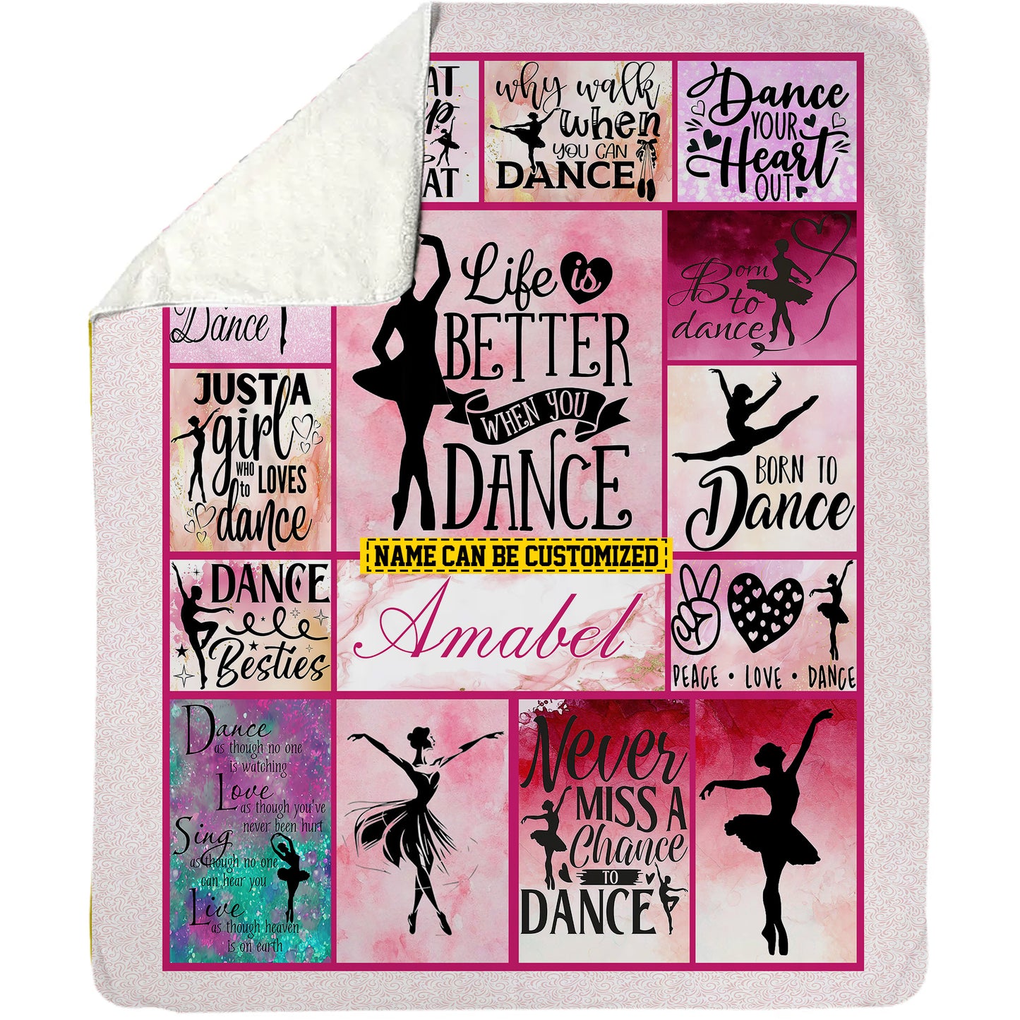 Personalized Ballet Girl Fleece Blanket, Born To Dance Woven Blanket, Cool Sherpa Blanket Gift For Ballet Lovers