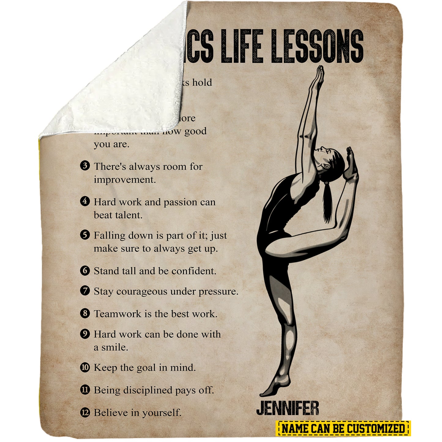 Personalized Gymnastics Girl Life Lessons Fleece Blanket, Gymnastics Woven Blanket, Cool Sherpa Blanket Gift For Gymnastics Lovers