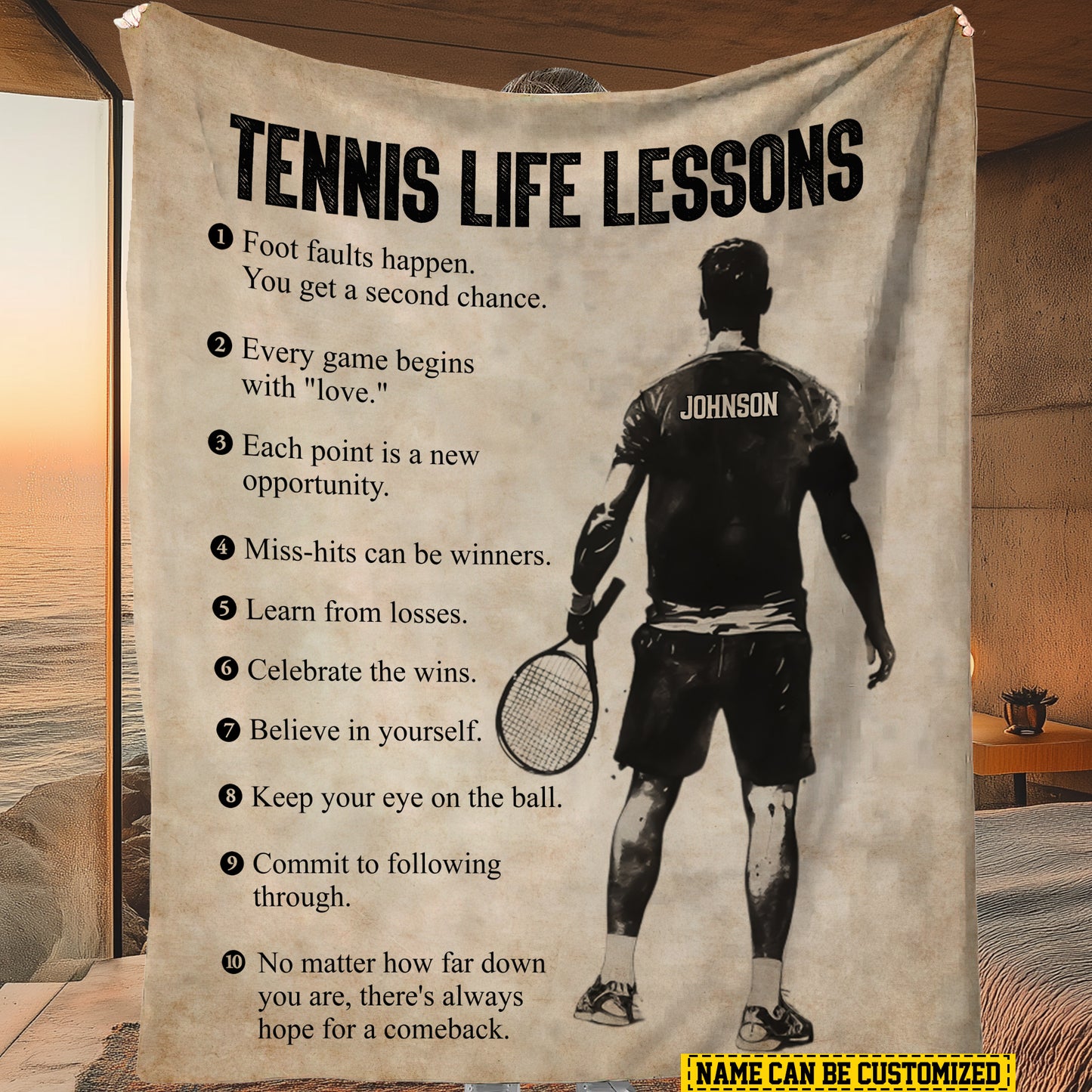 Personalized Tennis Boy Life Lessons Fleece Blanket, Tennis Woven Blanket, Cool Sherpa Blanket Gift For Tennis Lovers