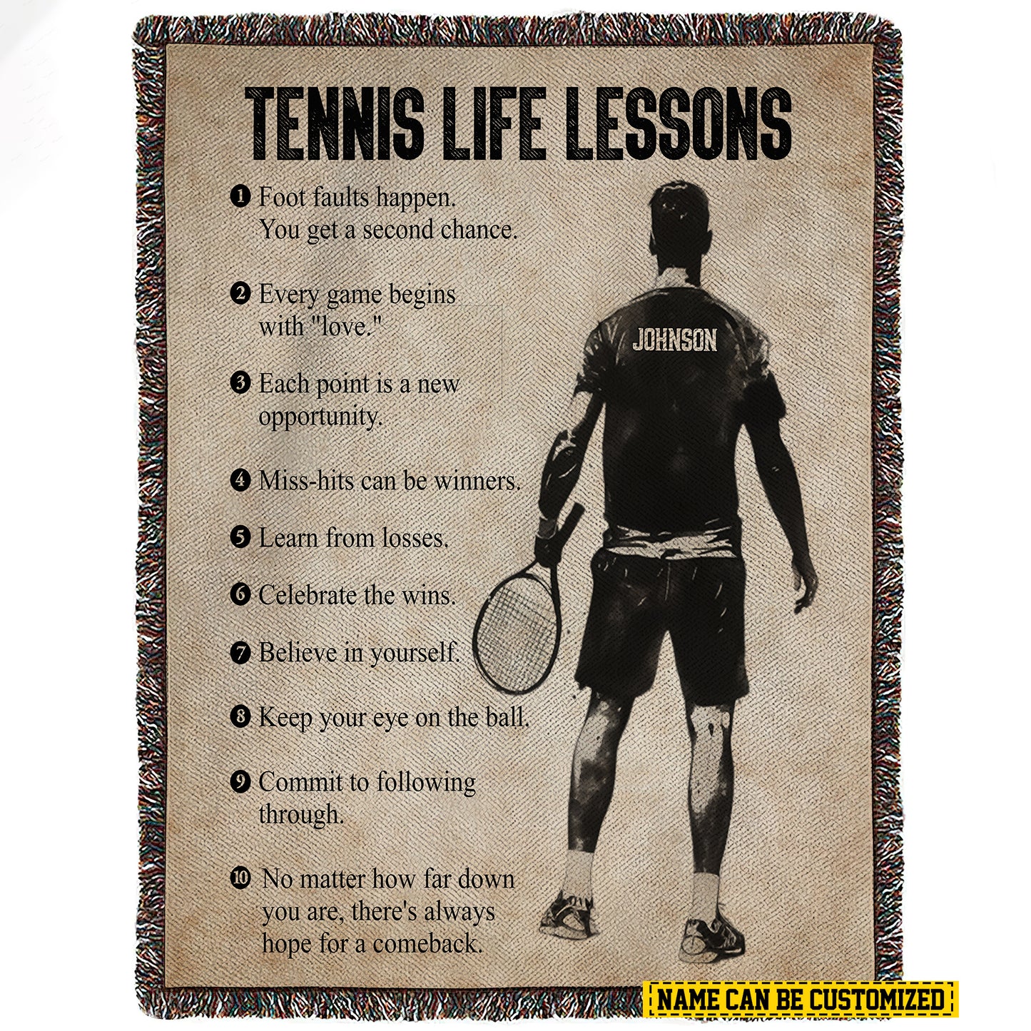 Personalized Tennis Boy Life Lessons Fleece Blanket, Tennis Woven Blanket, Cool Sherpa Blanket Gift For Tennis Lovers