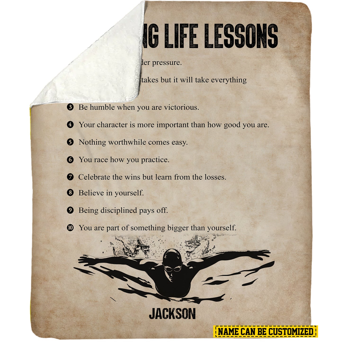 Personalized Swimming Life Lessons Fleece Blanket, Swimming Woven Blanket, Cool Sherpa Blanket Gift For Swimming Lovers