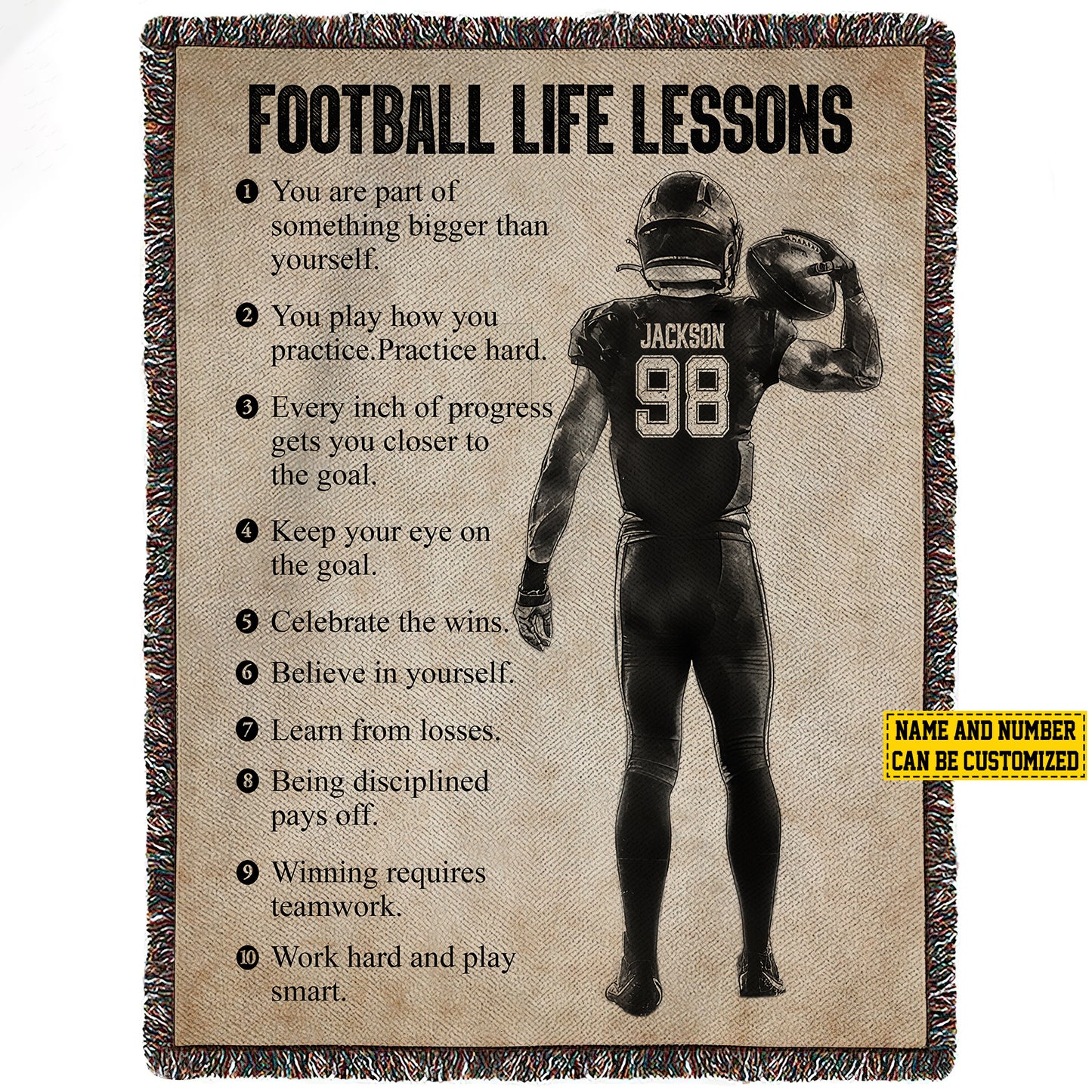Personalized Football Boy Life Lessons Fleece Blanket, Football Woven Blanket, Cool Sherpa Blanket Gift For Football Lovers