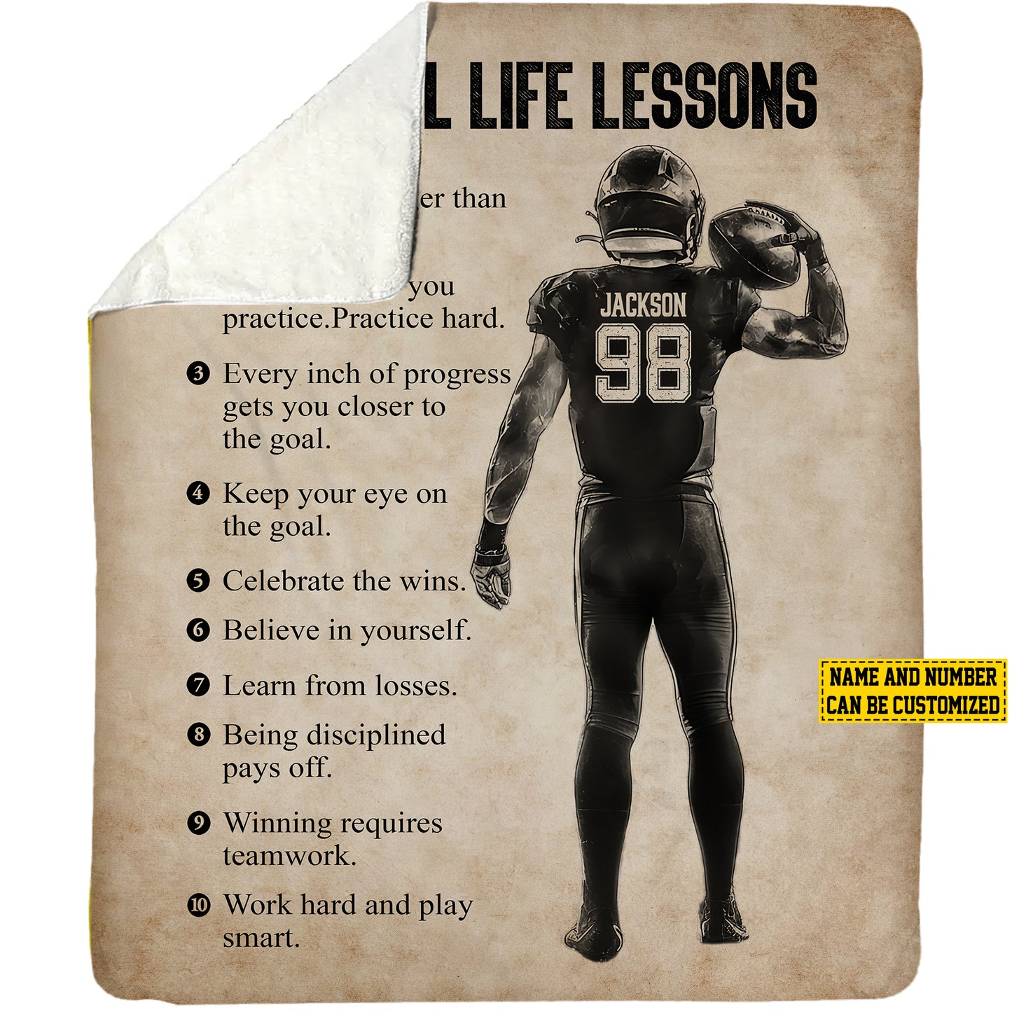 Personalized Football Boy Life Lessons Fleece Blanket, Football Woven Blanket, Cool Sherpa Blanket Gift For Football Lovers