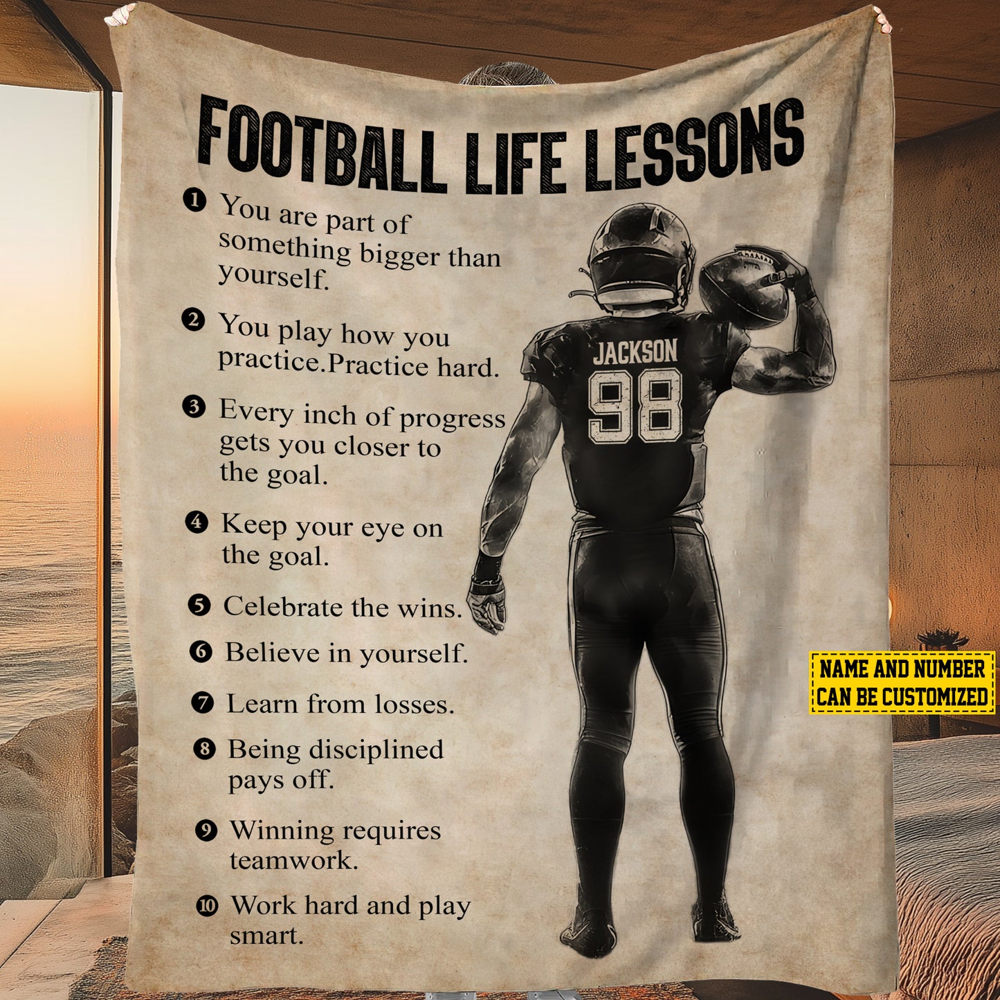 Personalized Football Boy Life Lessons Fleece Blanket, Football Woven Blanket, Cool Sherpa Blanket Gift For Football Lovers