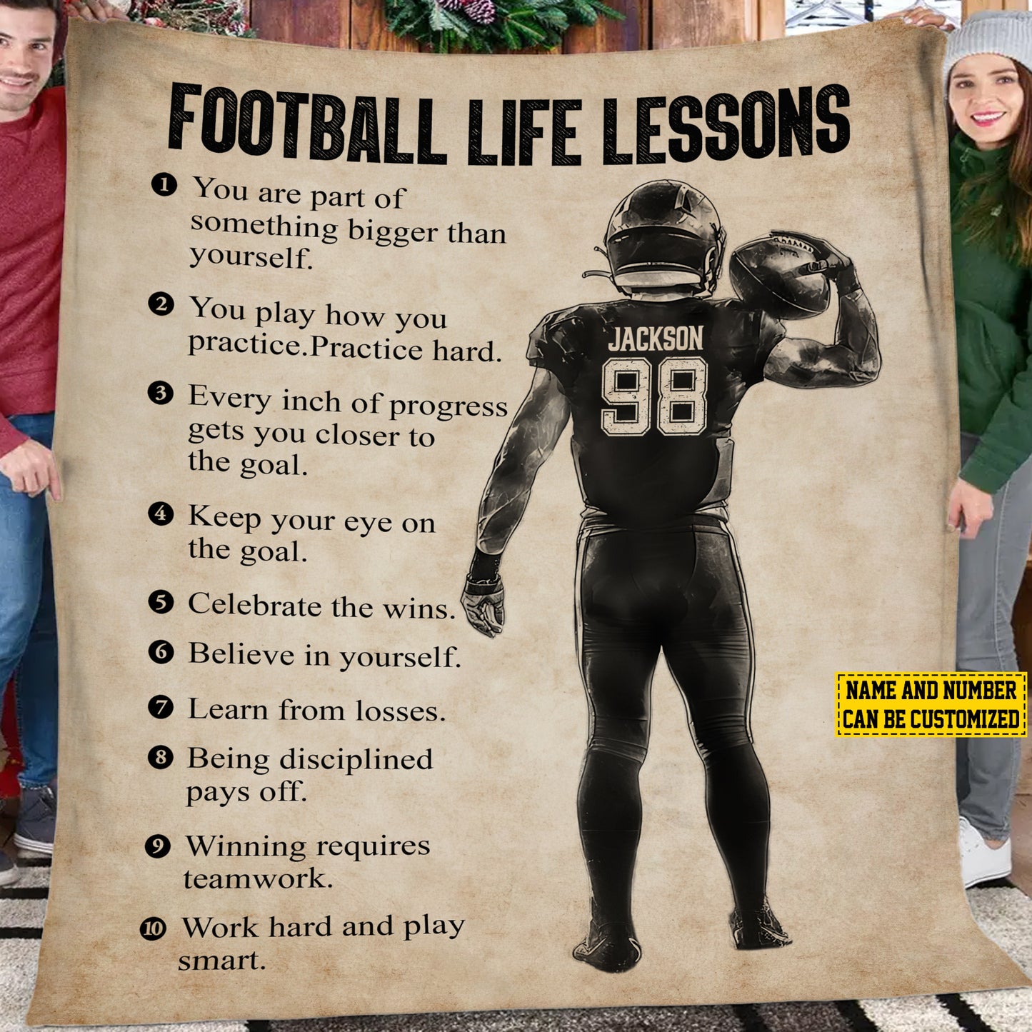 Personalized Football Boy Life Lessons Fleece Blanket, Football Woven Blanket, Cool Sherpa Blanket Gift For Football Lovers