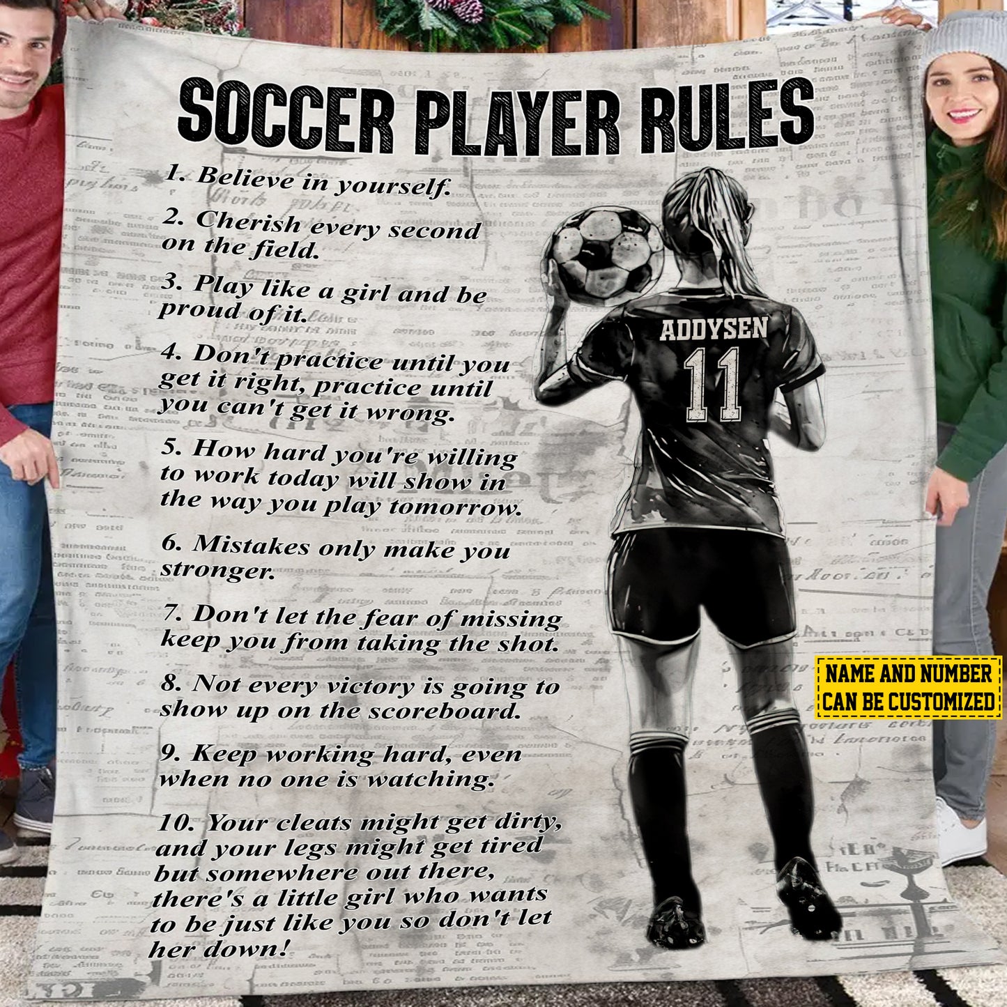 Personalized Soccer Girl Fleece Blanket, Soccer Player Rules Woven Blanket, Cool Sherpa Blanket Gift For Soccer Lovers