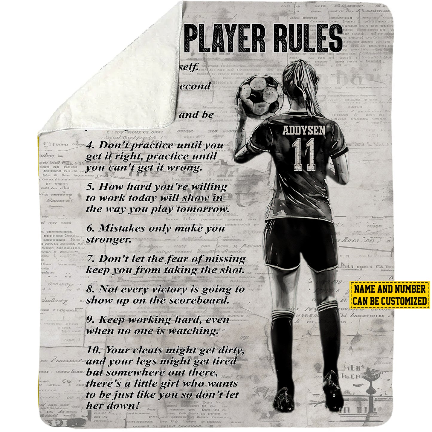 Personalized Soccer Girl Fleece Blanket, Soccer Player Rules Woven Blanket, Cool Sherpa Blanket Gift For Soccer Lovers