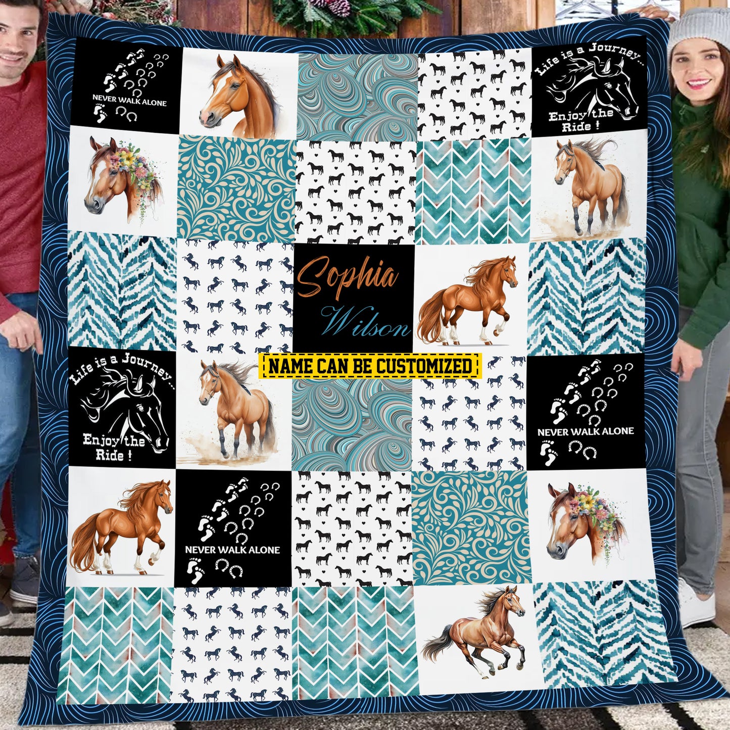Personalized Horse Fleece Blanket, Never Walk Alone Woven Blanket, Cool Sherpa Blanket Gift For Horse Lovers