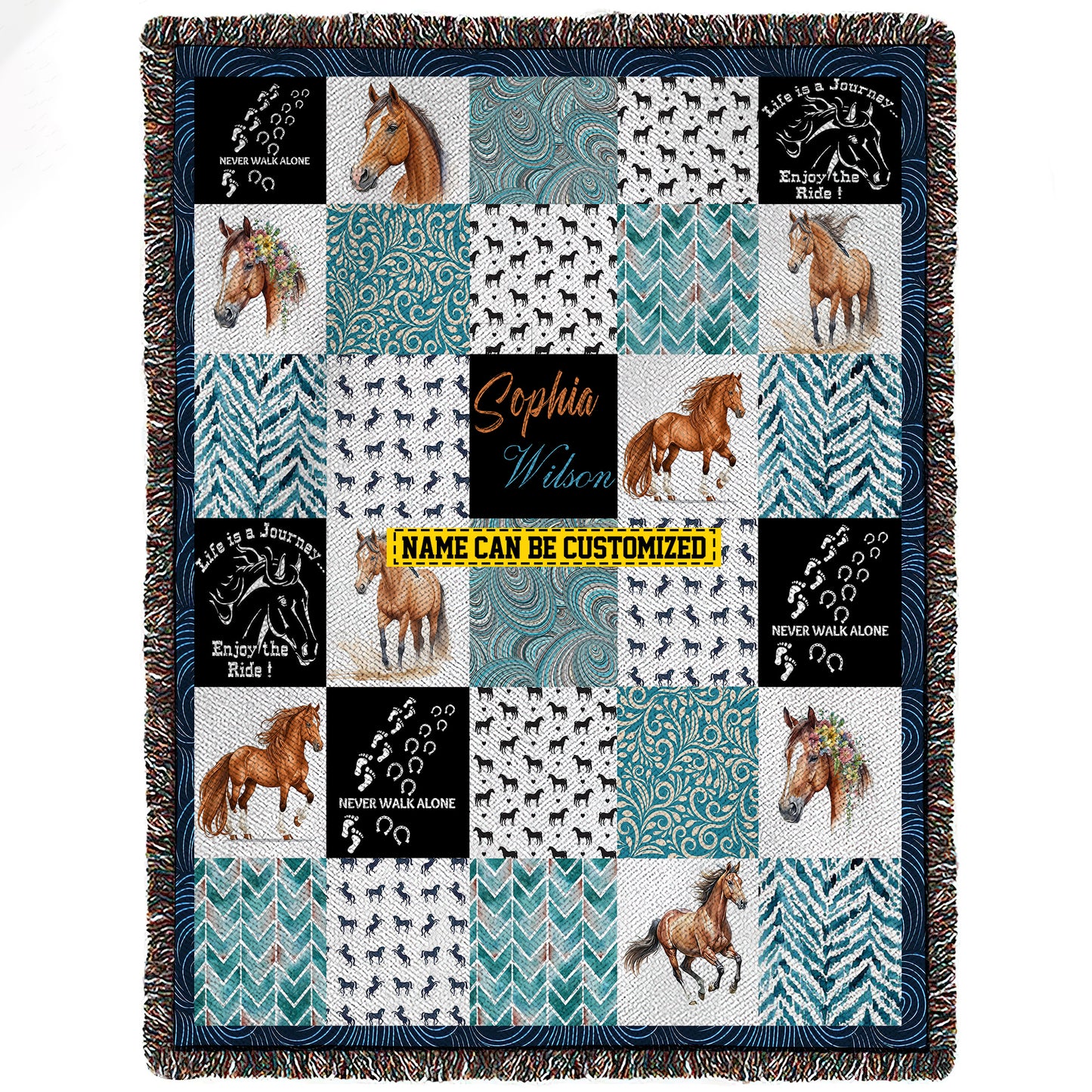 Personalized Horse Fleece Blanket, Never Walk Alone Woven Blanket, Cool Sherpa Blanket Gift For Horse Lovers