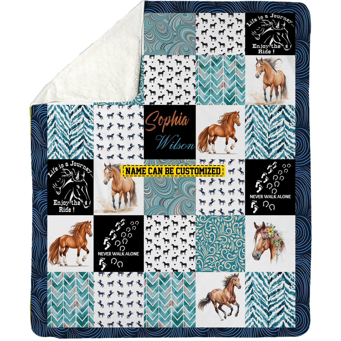 Personalized Horse Fleece Blanket, Never Walk Alone Woven Blanket, Cool Sherpa Blanket Gift For Horse Lovers