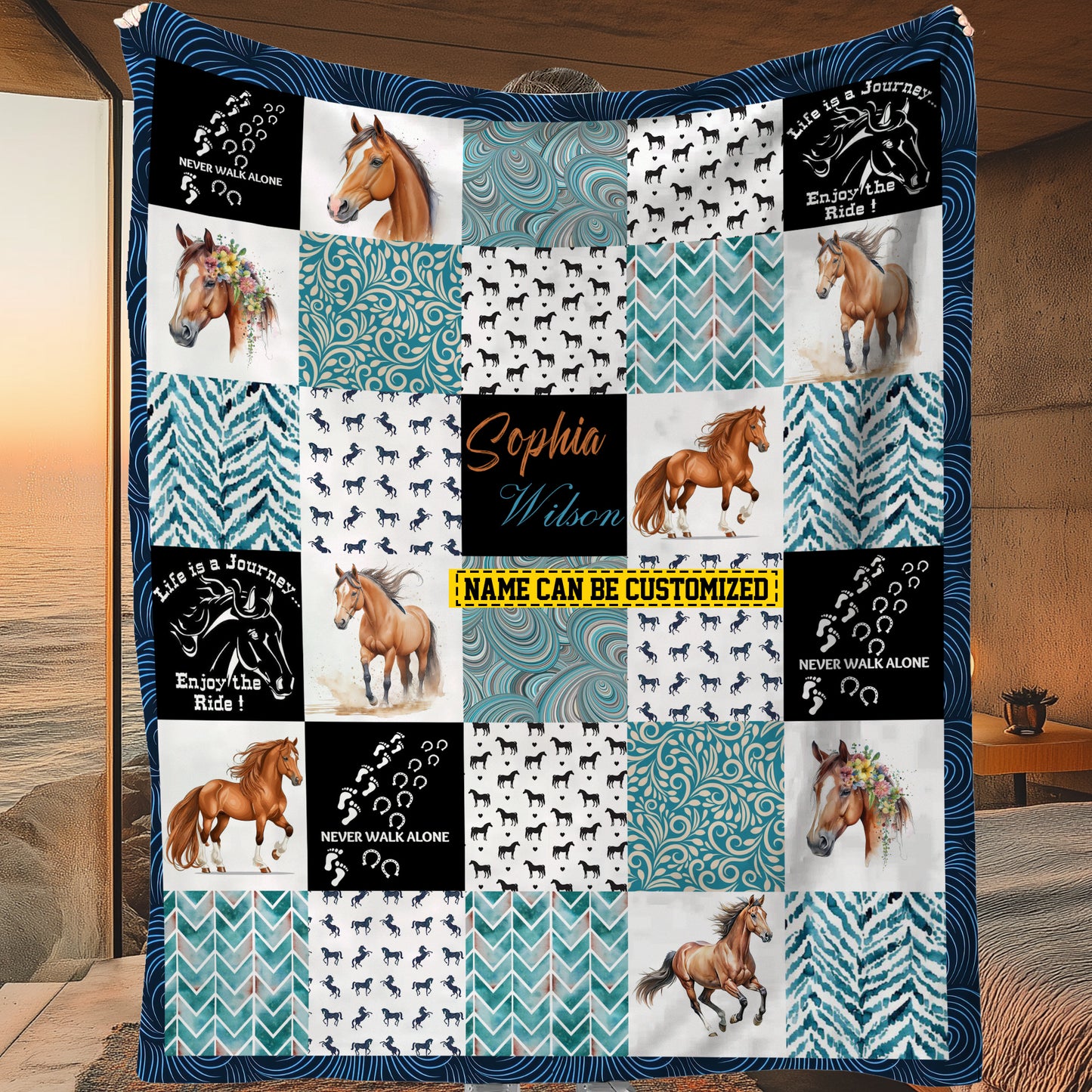 Personalized Horse Fleece Blanket, Never Walk Alone Woven Blanket, Cool Sherpa Blanket Gift For Horse Lovers