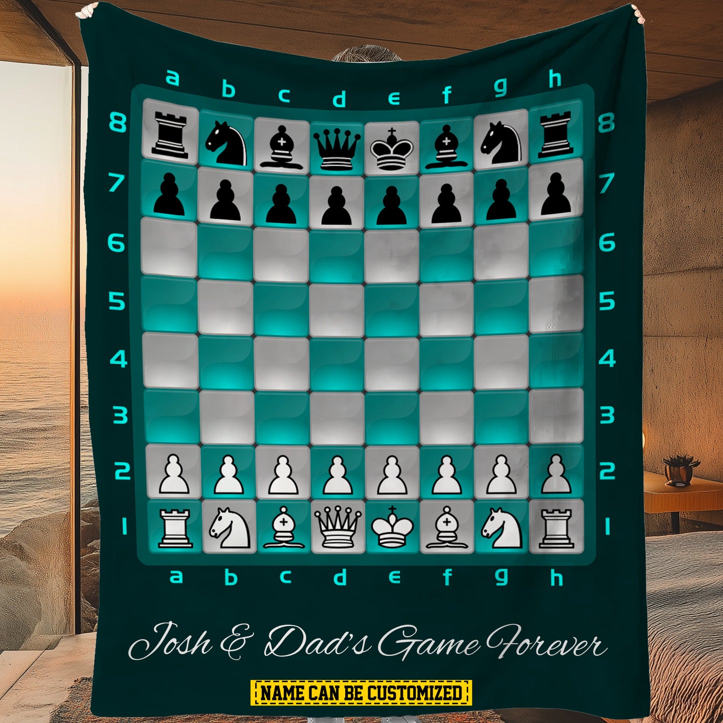 Personalized Chess Game Fleece Blanket, Chess Board Woven Blanket, Cool Sherpa Blanket Gift For Chess Lovers