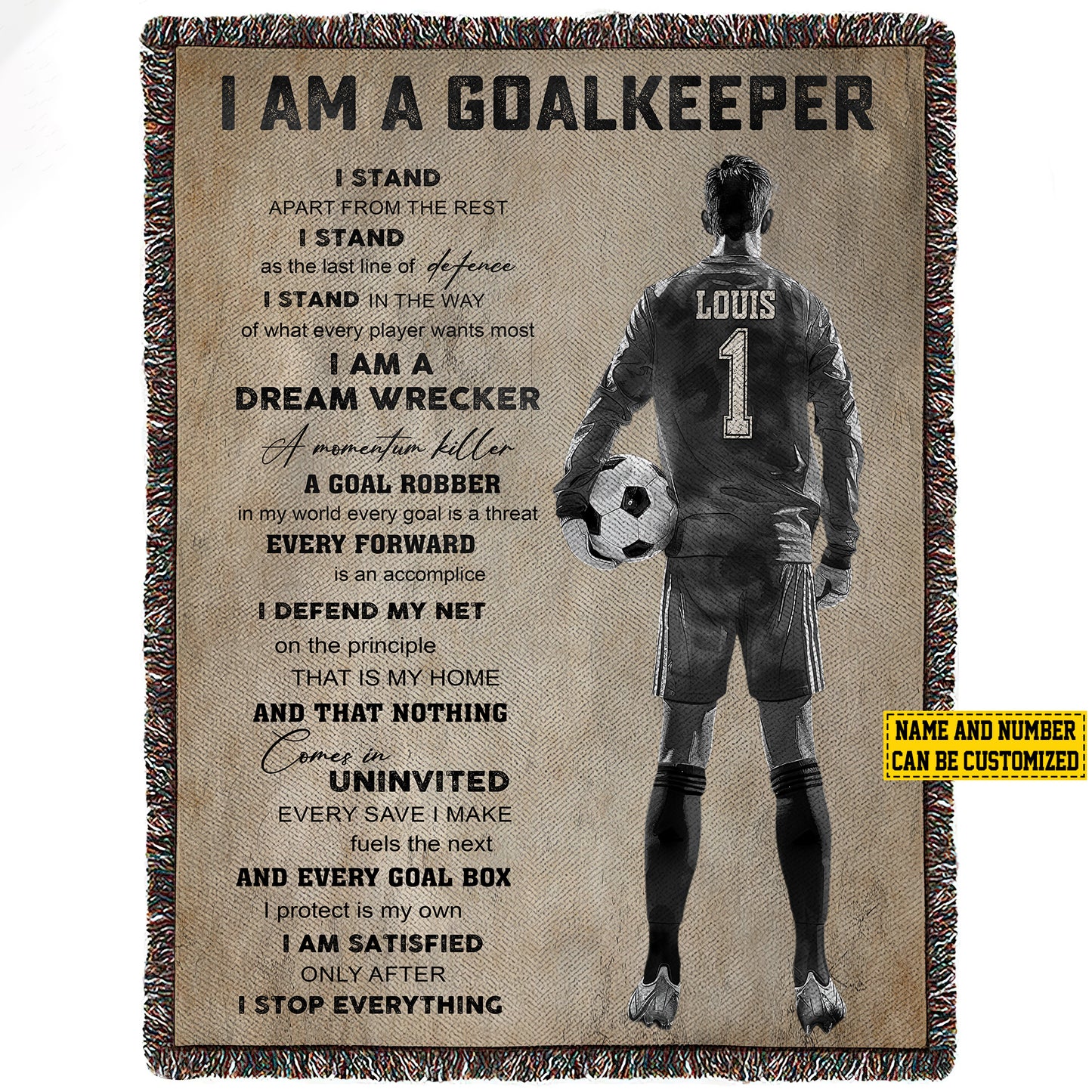 Personalized Goalkeeper Boy Fleece Blanket, I Am A Goalkeeper Woven Blanket, Cool Sherpa Blanket Gift For Soccer Lovers